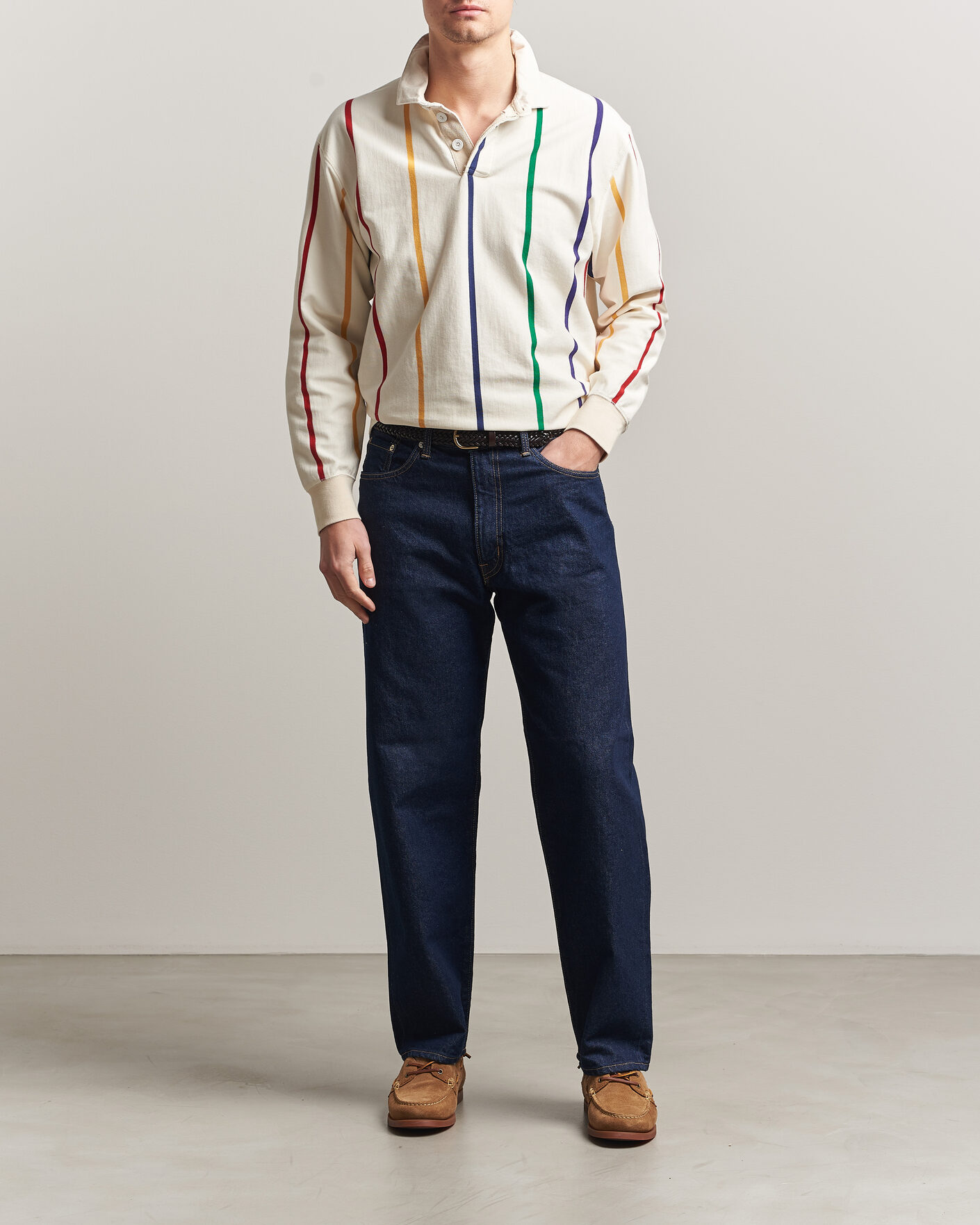 Herren | Pullover | Drake's | Colourful Vertical Stripe Rugby White