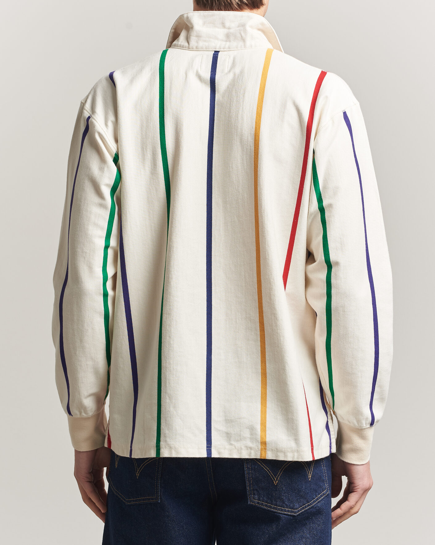 Herren | Pullover | Drake's | Colourful Vertical Stripe Rugby White