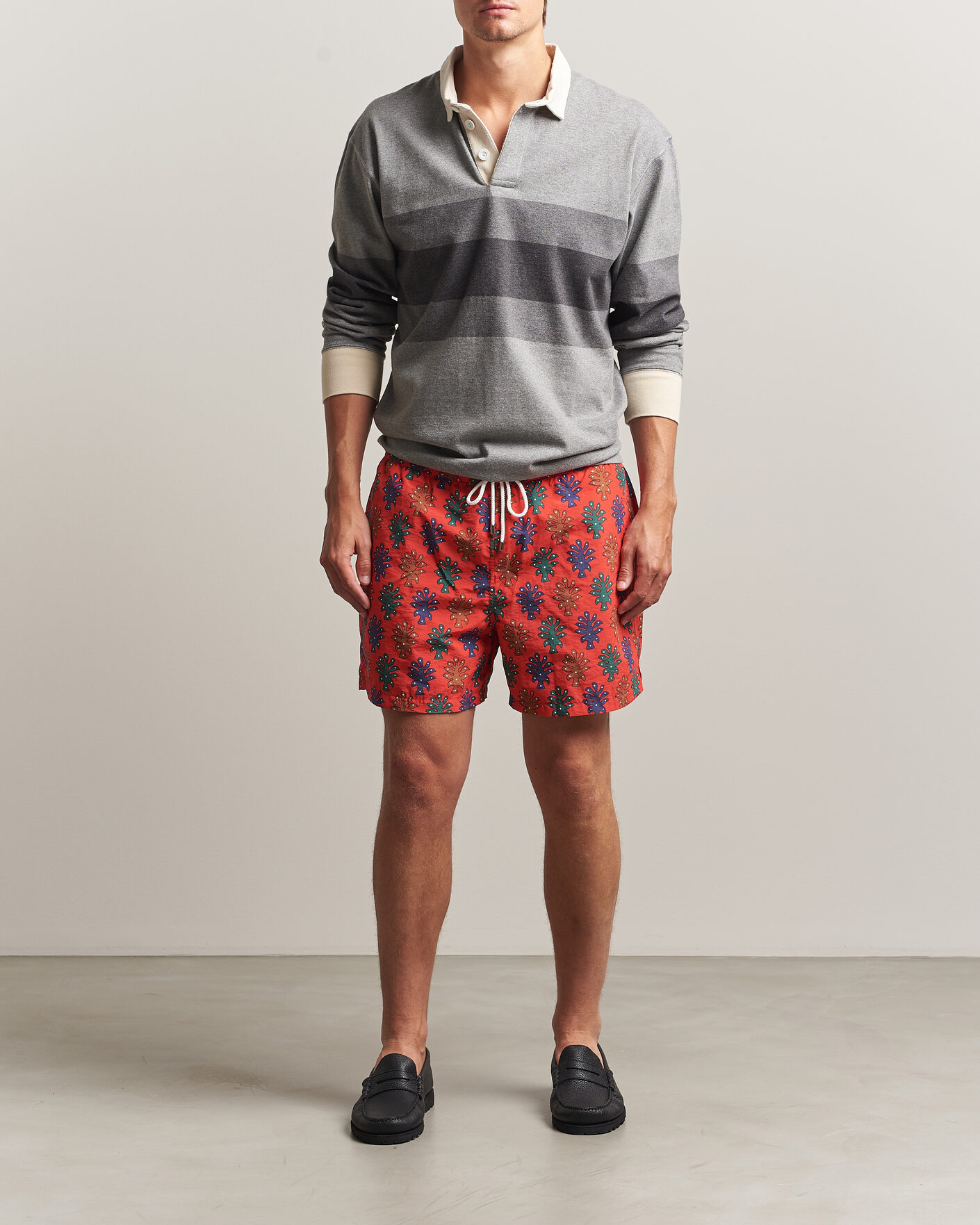 Herren | Badehosen | Drake's | Trees Drawstring Swimshorts Tomato