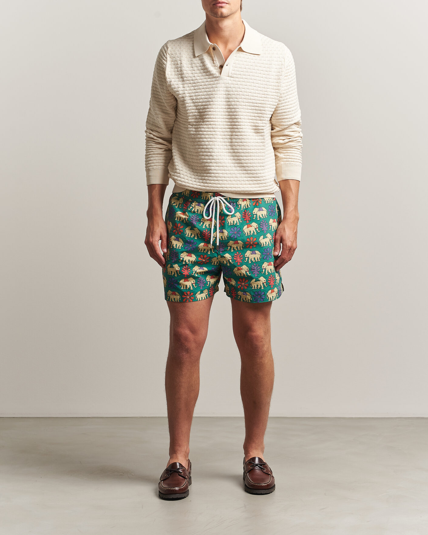 Herren | Badehosen | Drake's | Elephants Drawstring Swimshorts Green