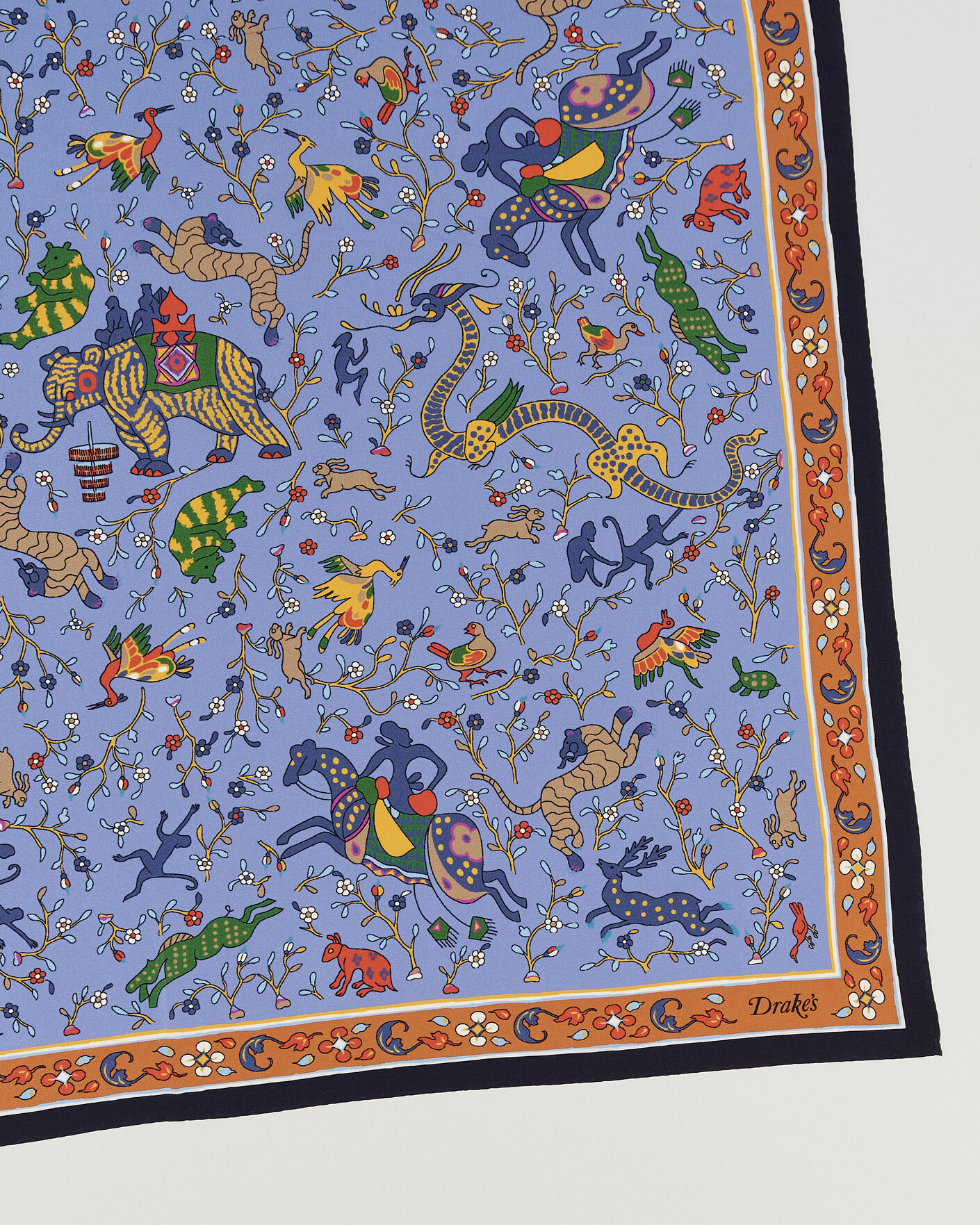Herren | Tücher | Drake's | Animals And Flowers Print Crepe Silk Bandana Navy