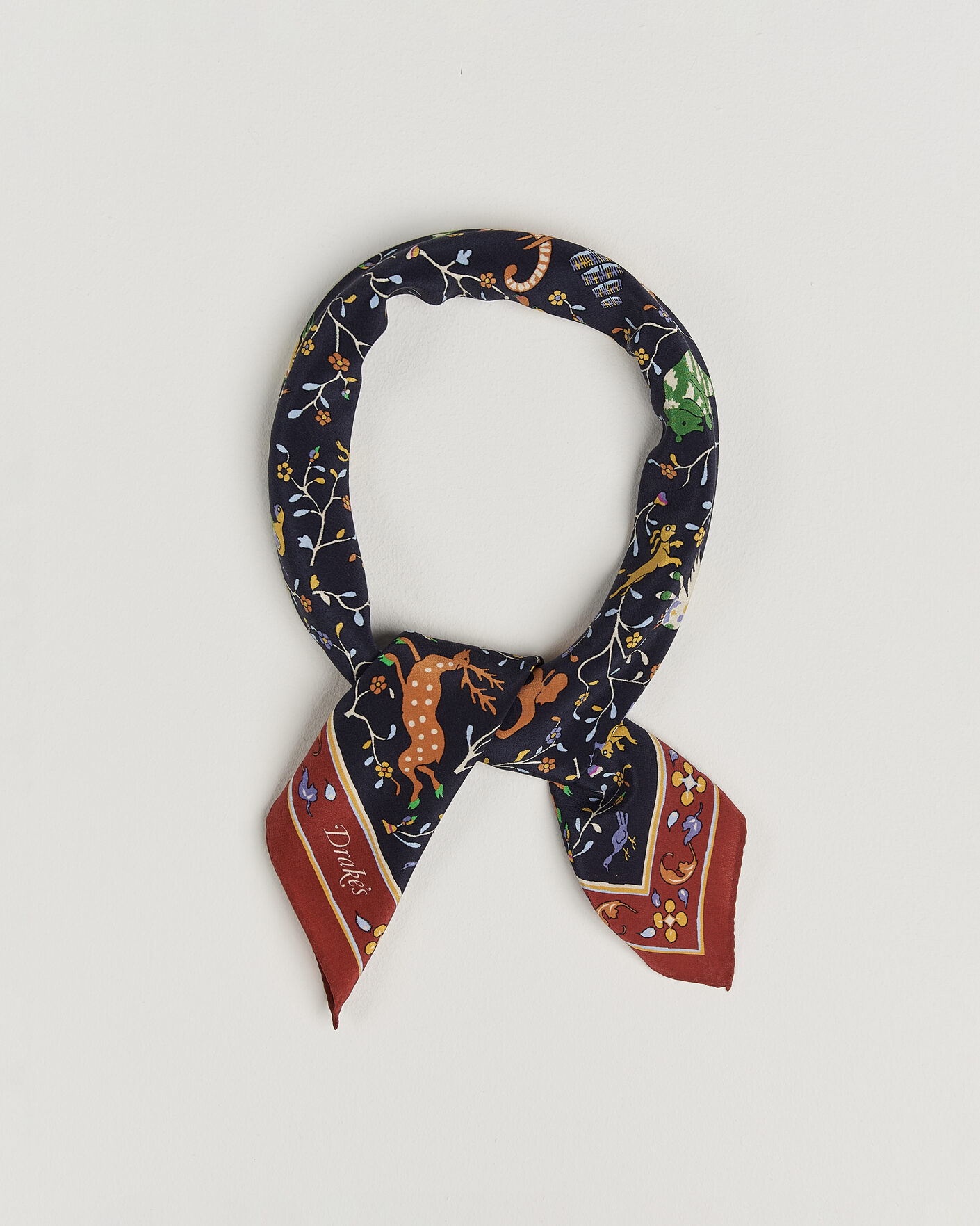 Herren | Tücher | Drake's | Animals And Flowers Print Crepe Silk Bandana Blue