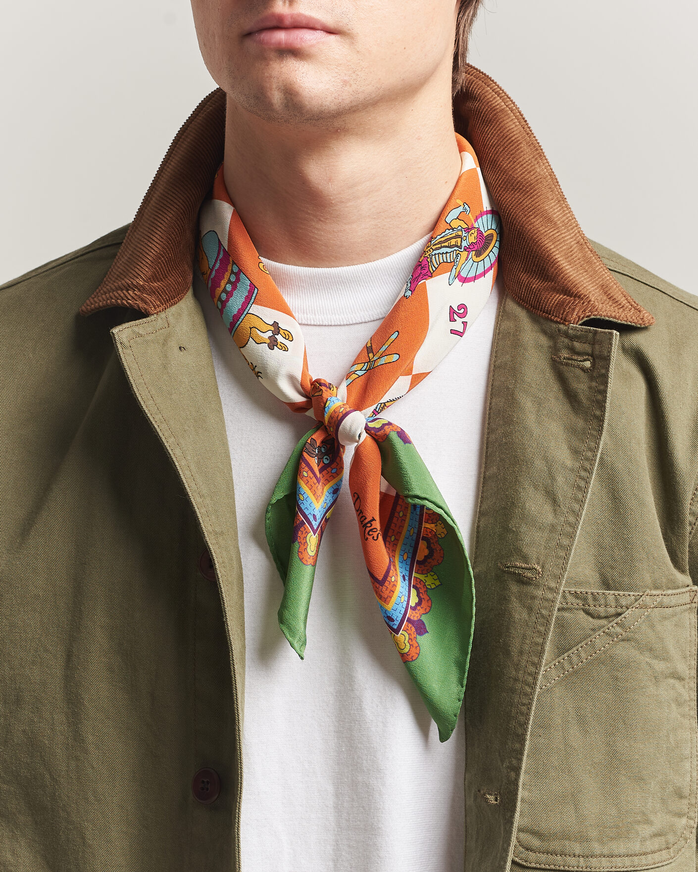 Herren | Tücher | Drake's | Snakes & Ladders Print Crepe Silk Bandana Green