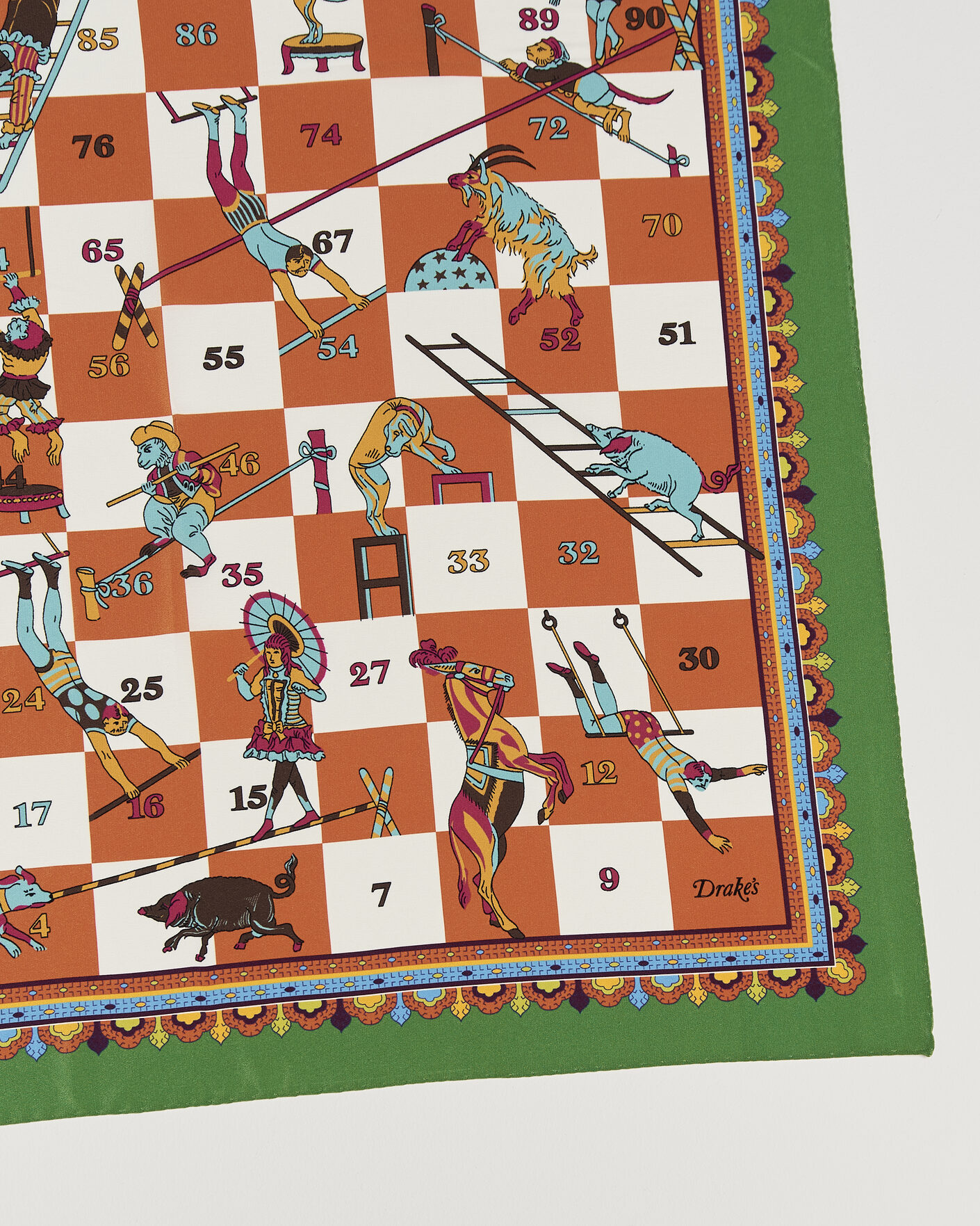 Herren | Tücher | Drake's | Snakes & Ladders Print Crepe Silk Bandana Green