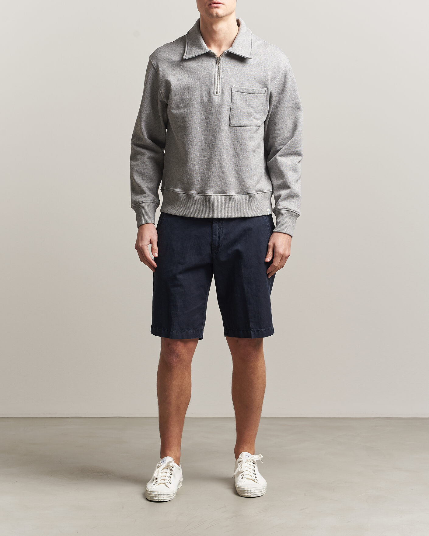 Herren | Pullover | Merz b. Schwanen | Classic Fit Authentic Fleece Half Zip Grey Melange