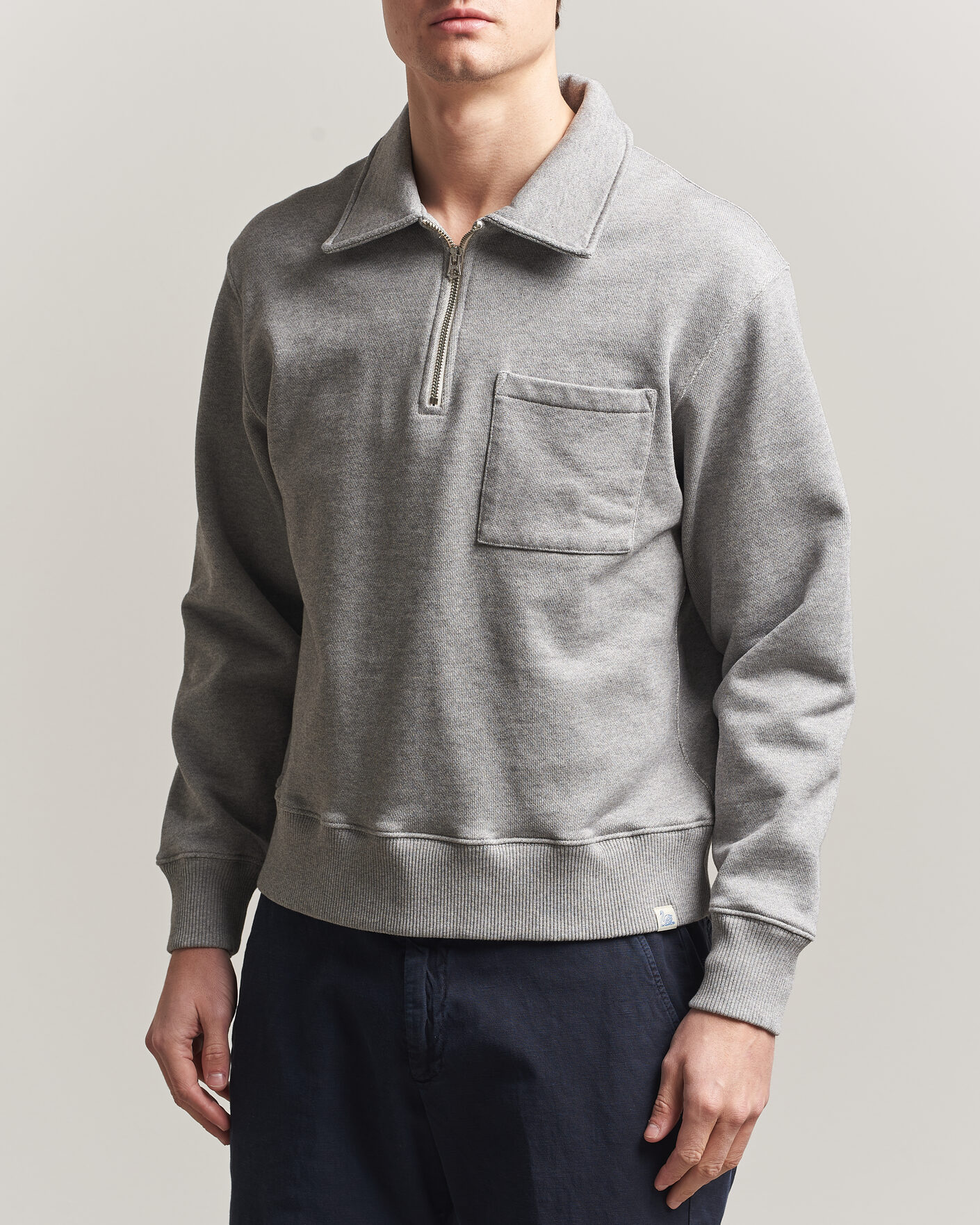 Herren | Pullover | Merz b. Schwanen | Classic Fit Authentic Fleece Half Zip Grey Melange