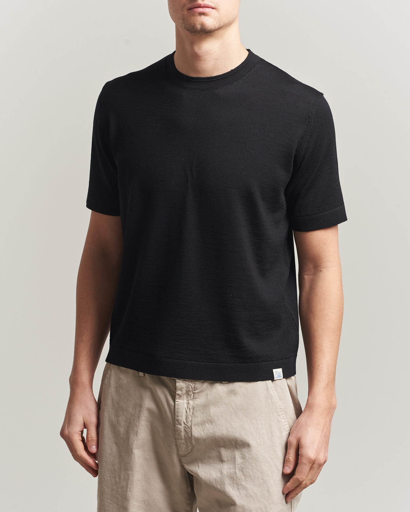 Herren | T-Shirts | Merz b. Schwanen | Relaxed Fit Merino Knitted T-Shirt Black
