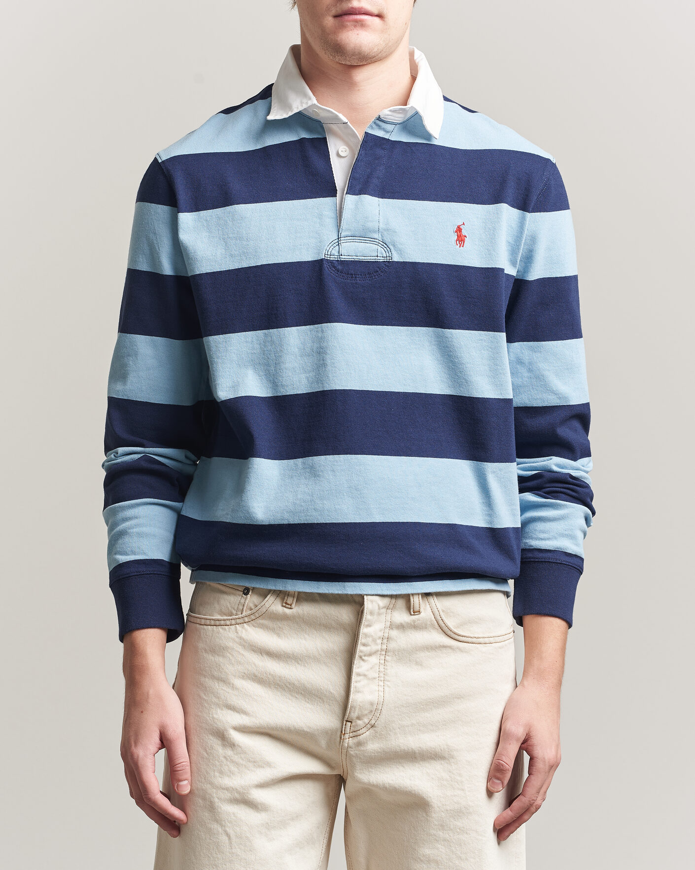Herren | Pullover | Polo Ralph Lauren | Jersey Striped Rugger Powder Blue/Newport Navy