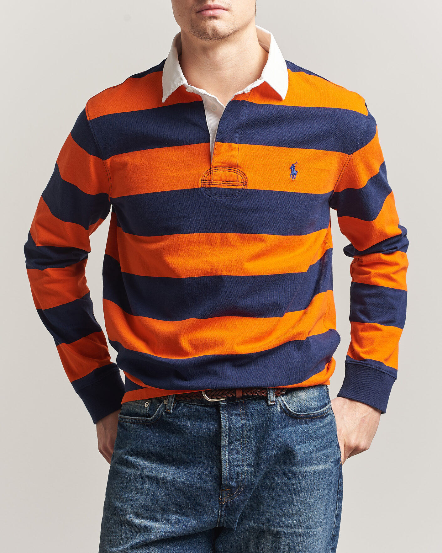 Herren | Pullover | Polo Ralph Lauren | Jersey Striped Rugger Sailing Orange/Newport Navy