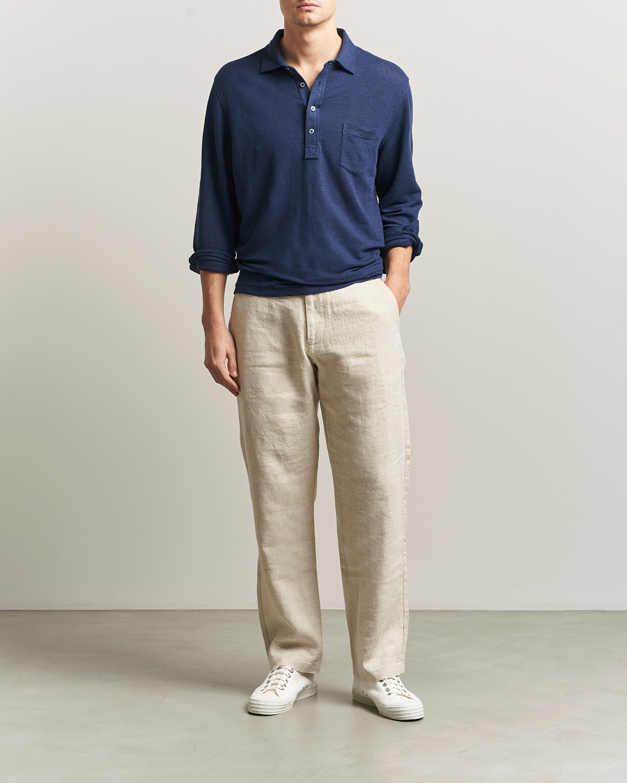 Herren | Poloshirts | Polo Ralph Lauren | Long Sleeve Linen Polo Newport Navy