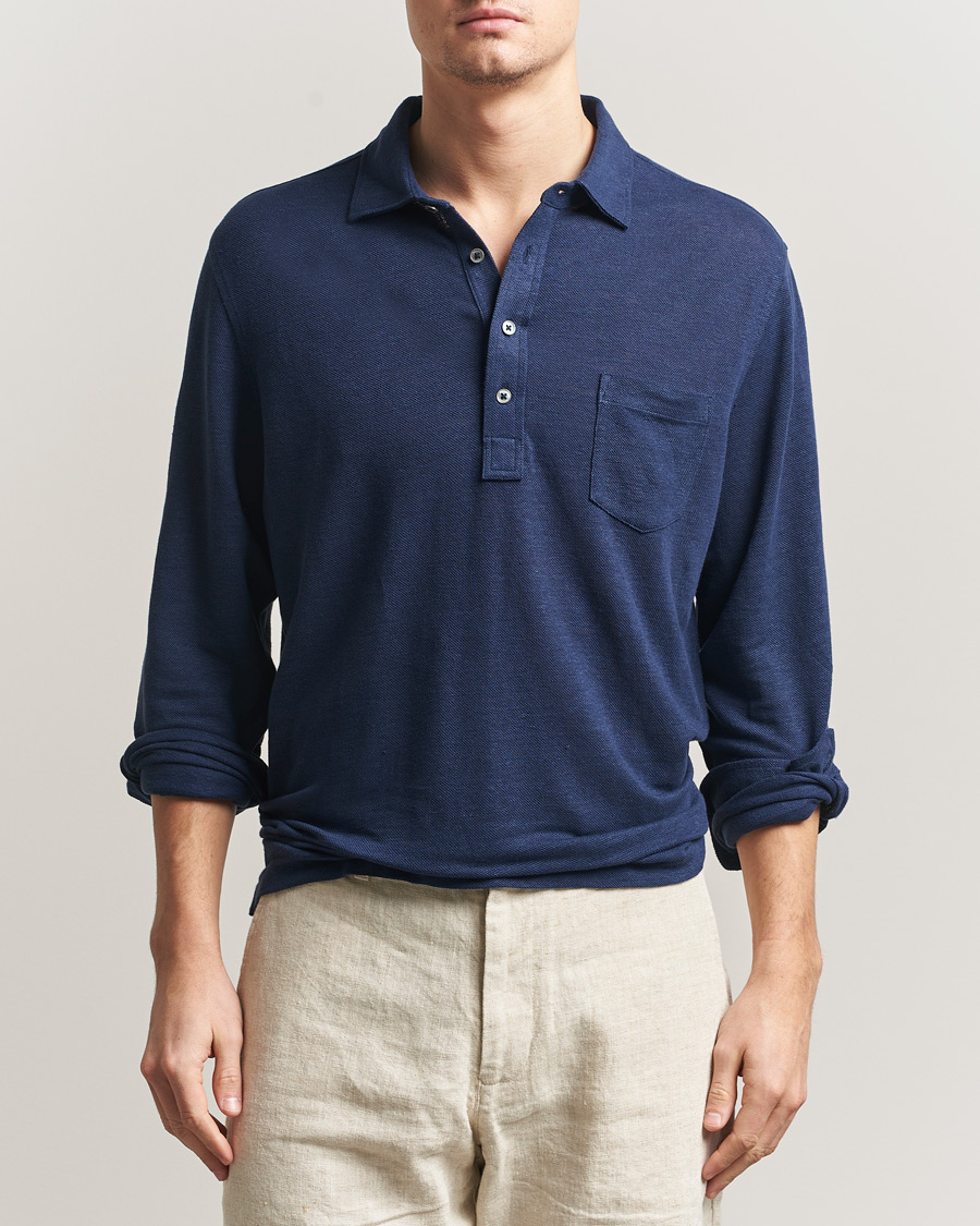 Herren | Poloshirts | Polo Ralph Lauren | Long Sleeve Linen Polo Newport Navy
