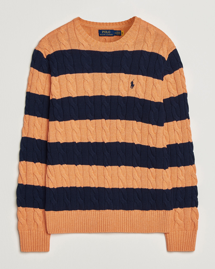 Herren | Pullover | Polo Ralph Lauren | Striped Cotton Cable Sweater Orange Navy Combo