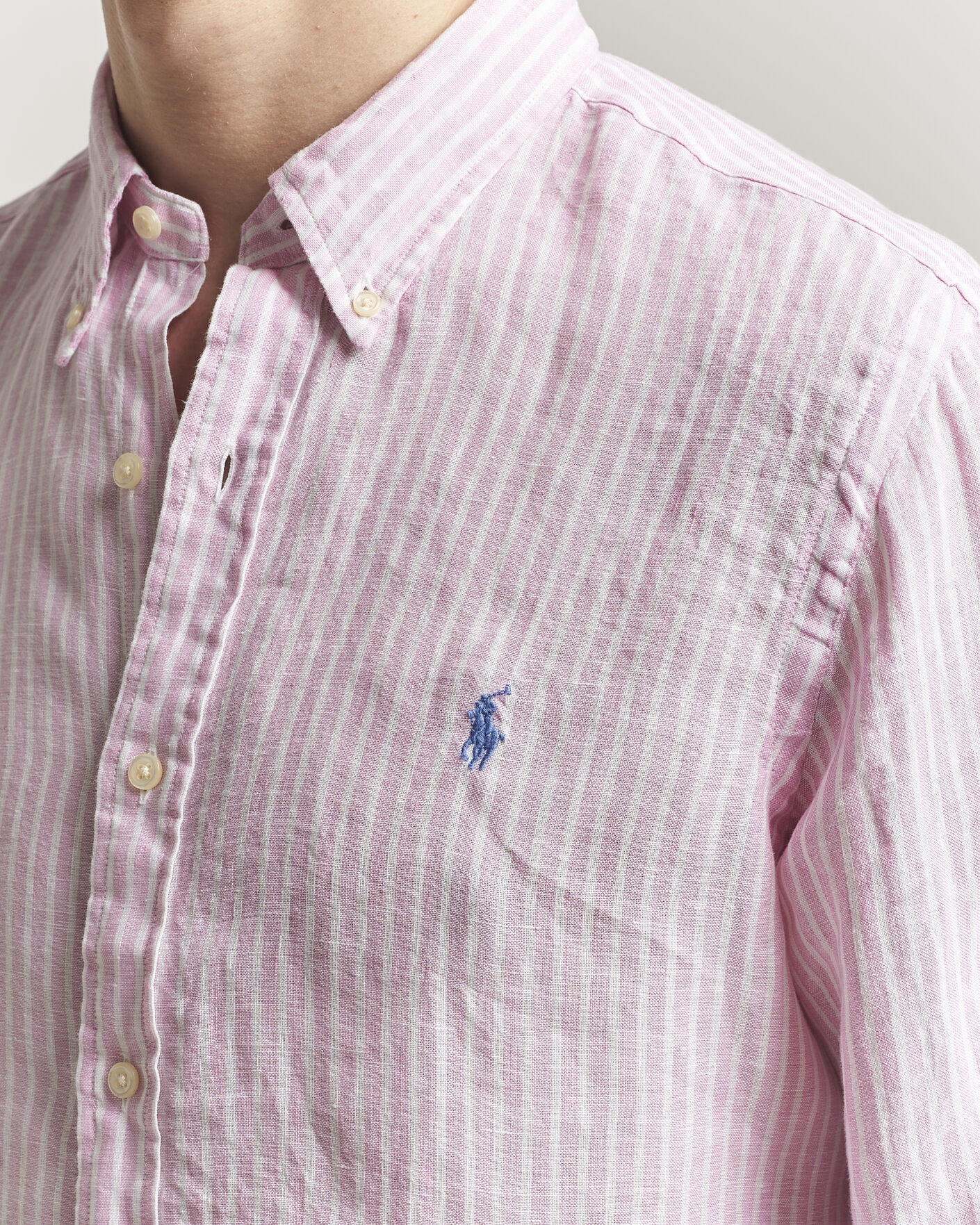 Herren | Hemden | Polo Ralph Lauren | Custom Fit Linen Shirt Pink/White