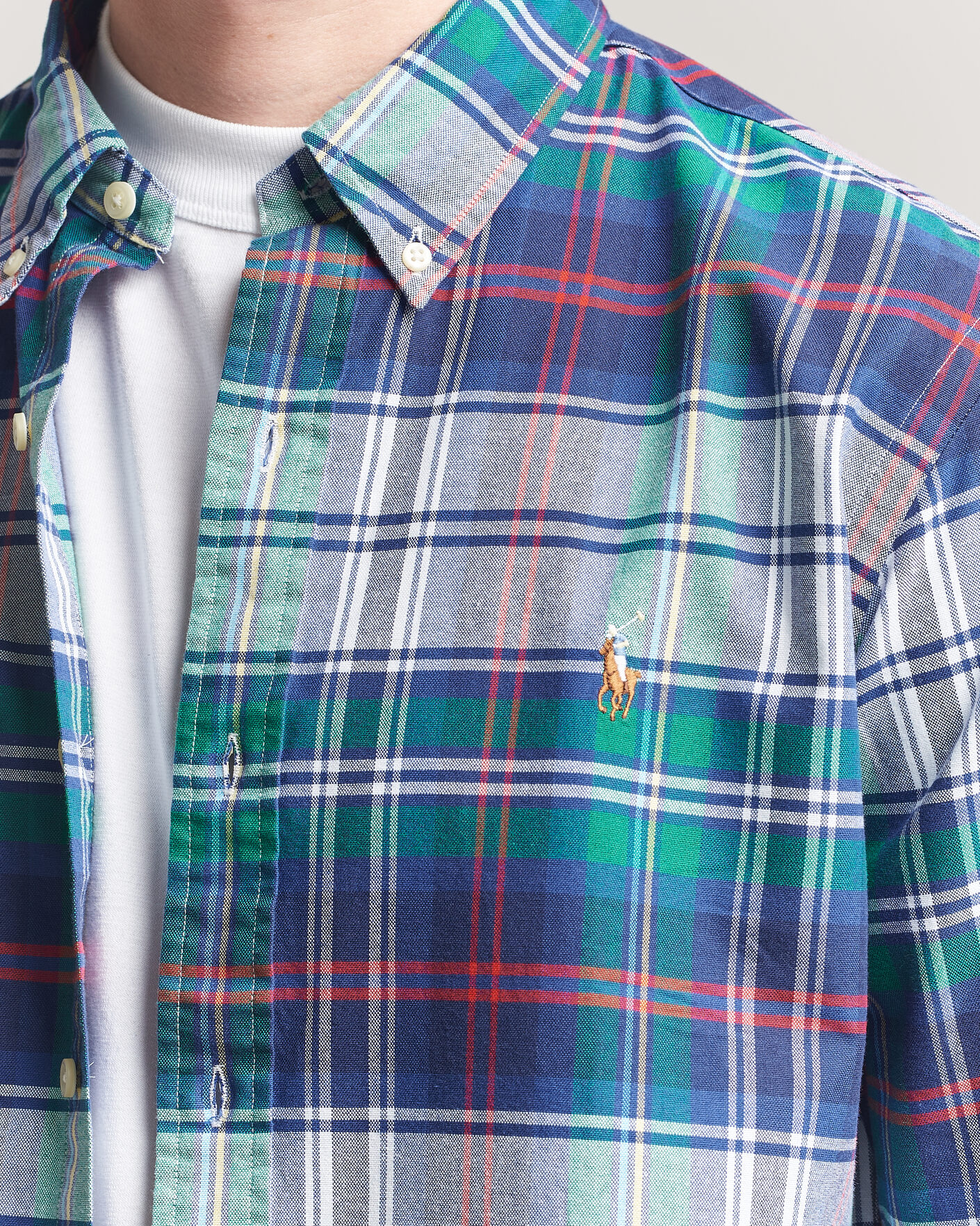 Herren | Hemden | Polo Ralph Lauren | Custom Fit Checked Oxford Shirt Green/Blue Multi