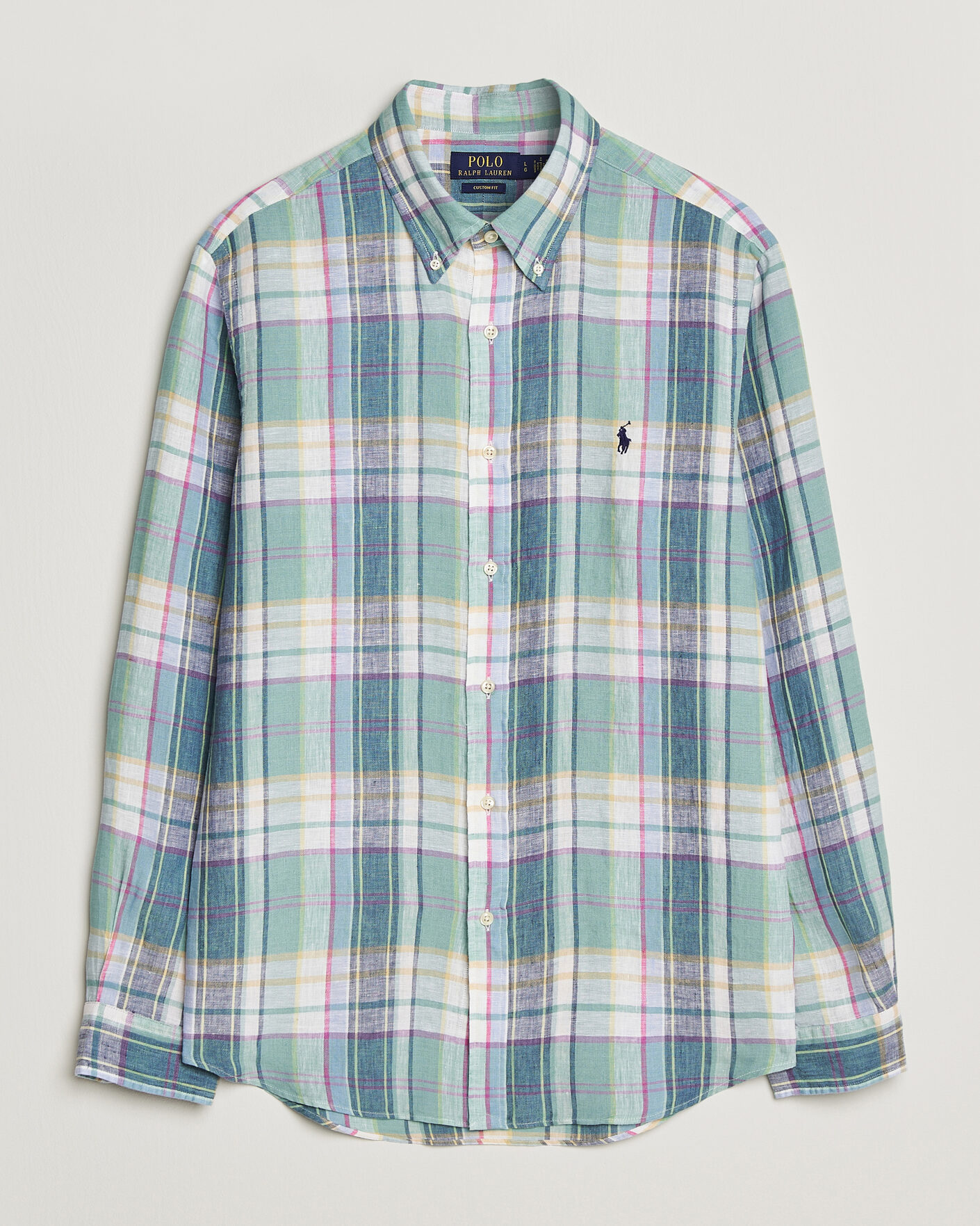 Herren | Hemden | Polo Ralph Lauren | Custom Fit Check Linen Shirt Green/Blue/White