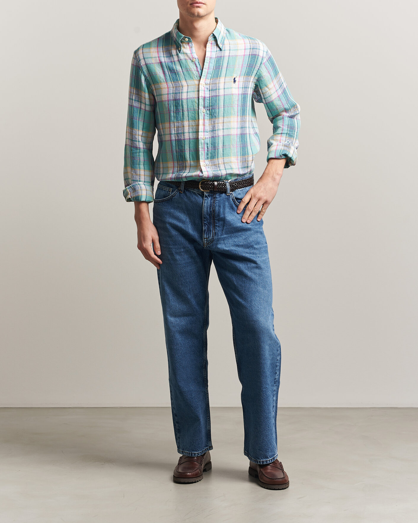 Herren | Hemden | Polo Ralph Lauren | Custom Fit Check Linen Shirt Green/Blue/White