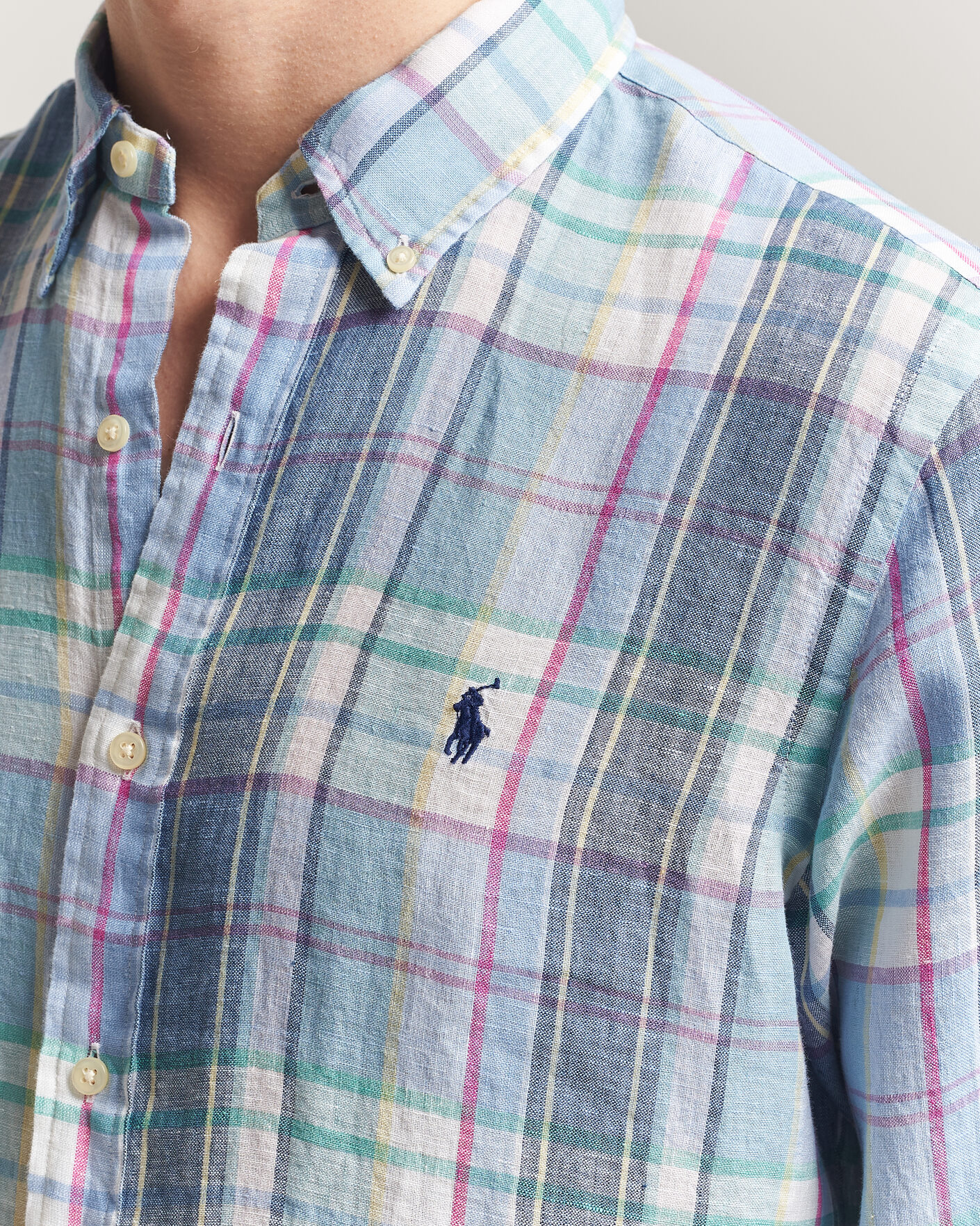 Herren | Hemden | Polo Ralph Lauren | Custom Fit Check Linen Shirt Blue/White