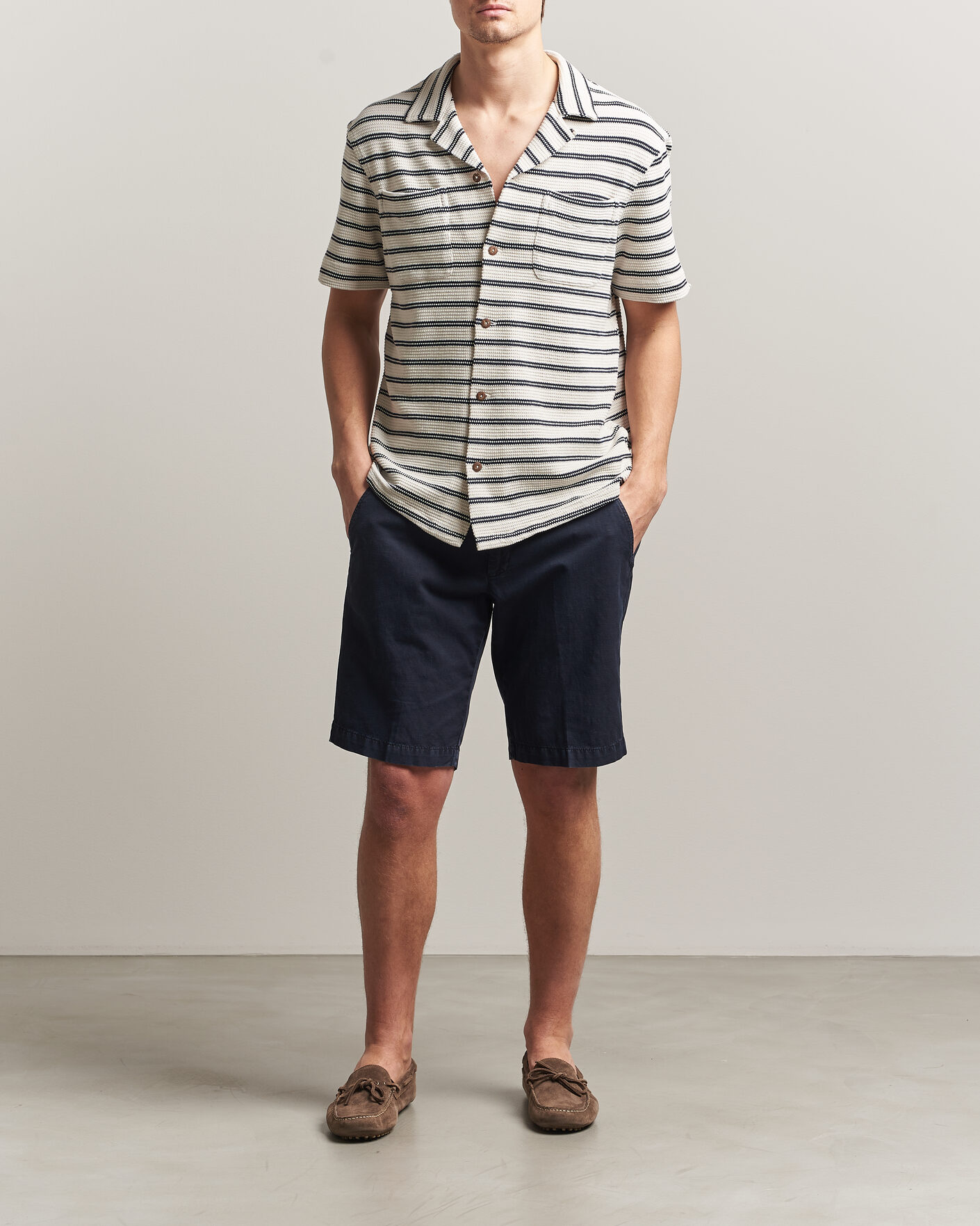 Herren | Hemden | Polo Ralph Lauren | Knitted Camp Shirt Pale Cream/Newport Navy