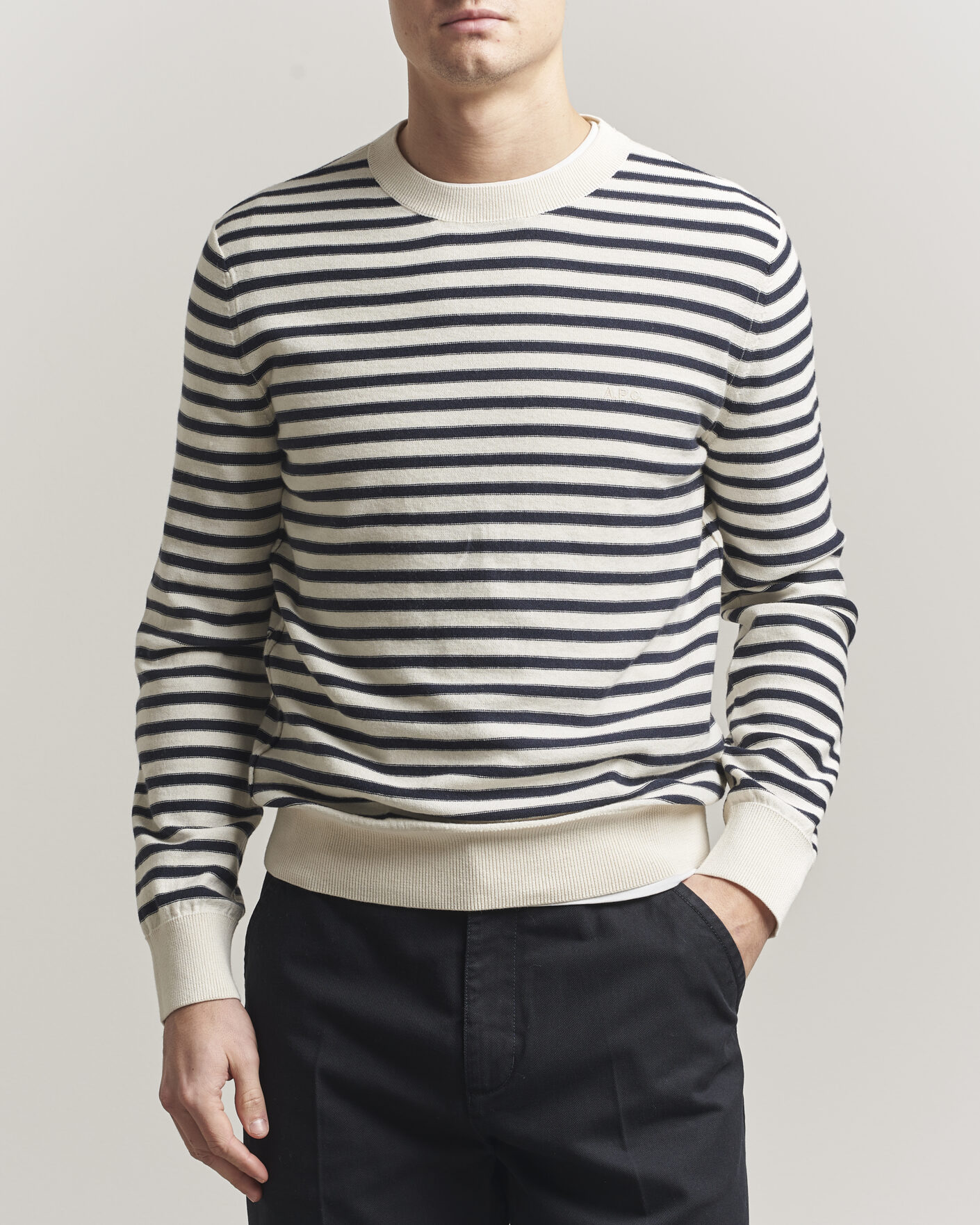 Herren | Pullover | A.P.C. | Paul Striped Knitted Sweater Ecru/Dark Navy
