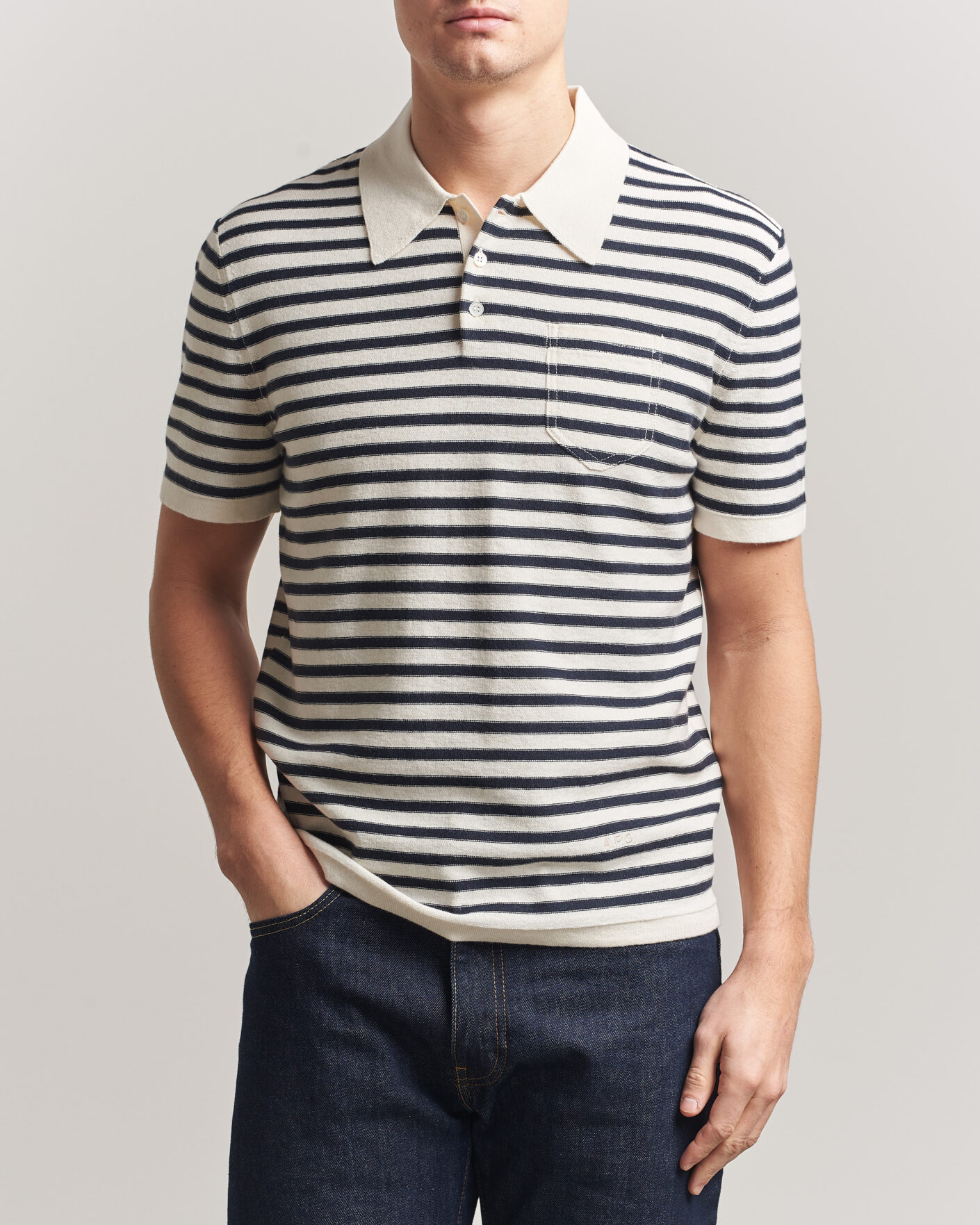 Herren | Poloshirts | A.P.C. | Eliot Cotton/Cashmere Knitted Polo Ecru/Navy