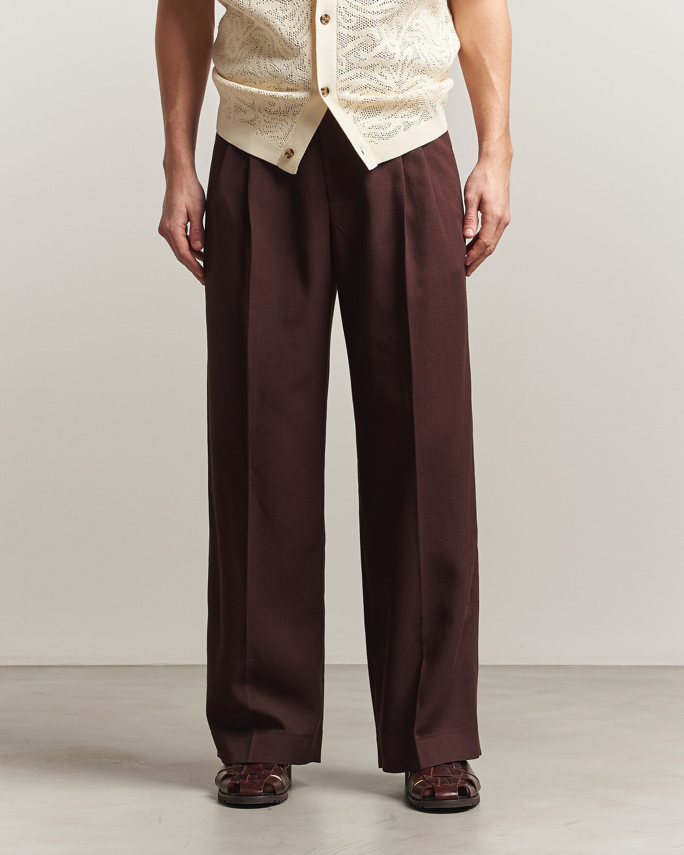 Herren | Hosen | Drôle de Monsieur | Viscose Pleated Trousers Brown
