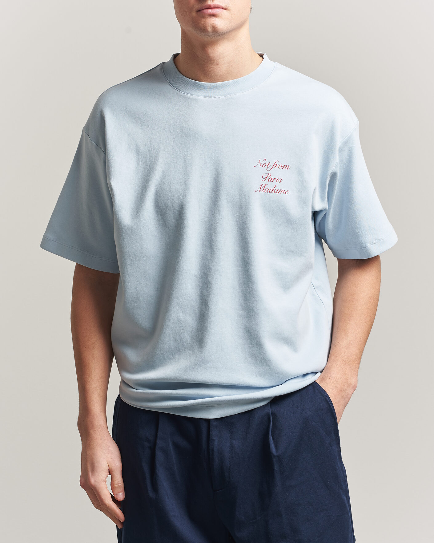 Herren | T-Shirts | Drôle de Monsieur | Slogan Cursive T-Shirt Light Blue