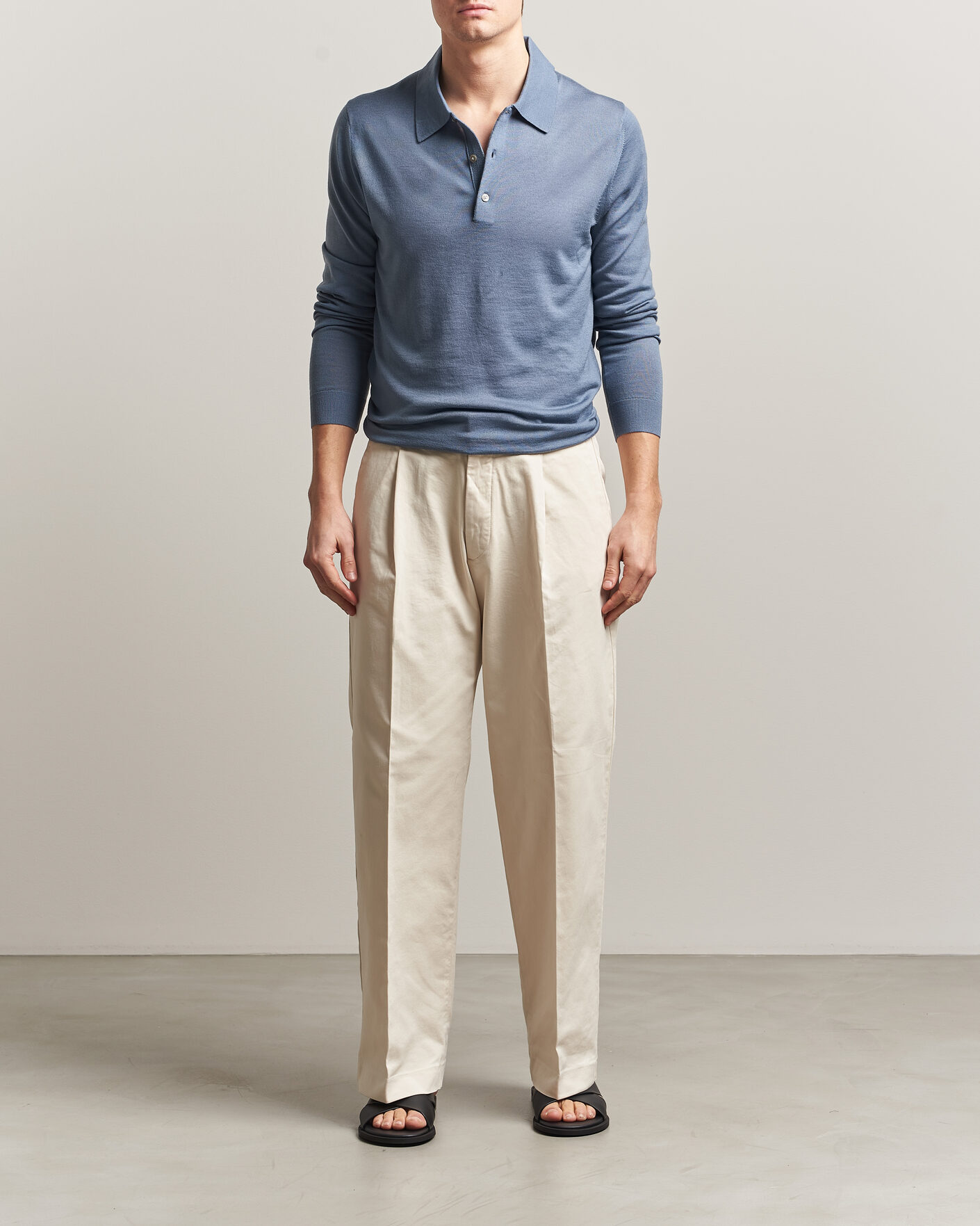 Herren | Pullover | Tiger of Sweden | Eross Merino Knitted Polo Dull Blue