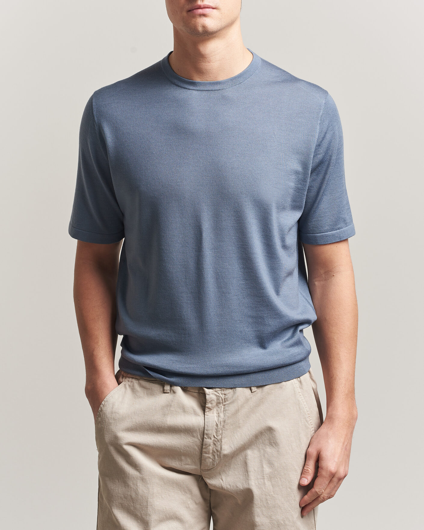 Herren | T-Shirts | Tiger of Sweden | Connor Merino Knitted T-Shirt Dull Blue