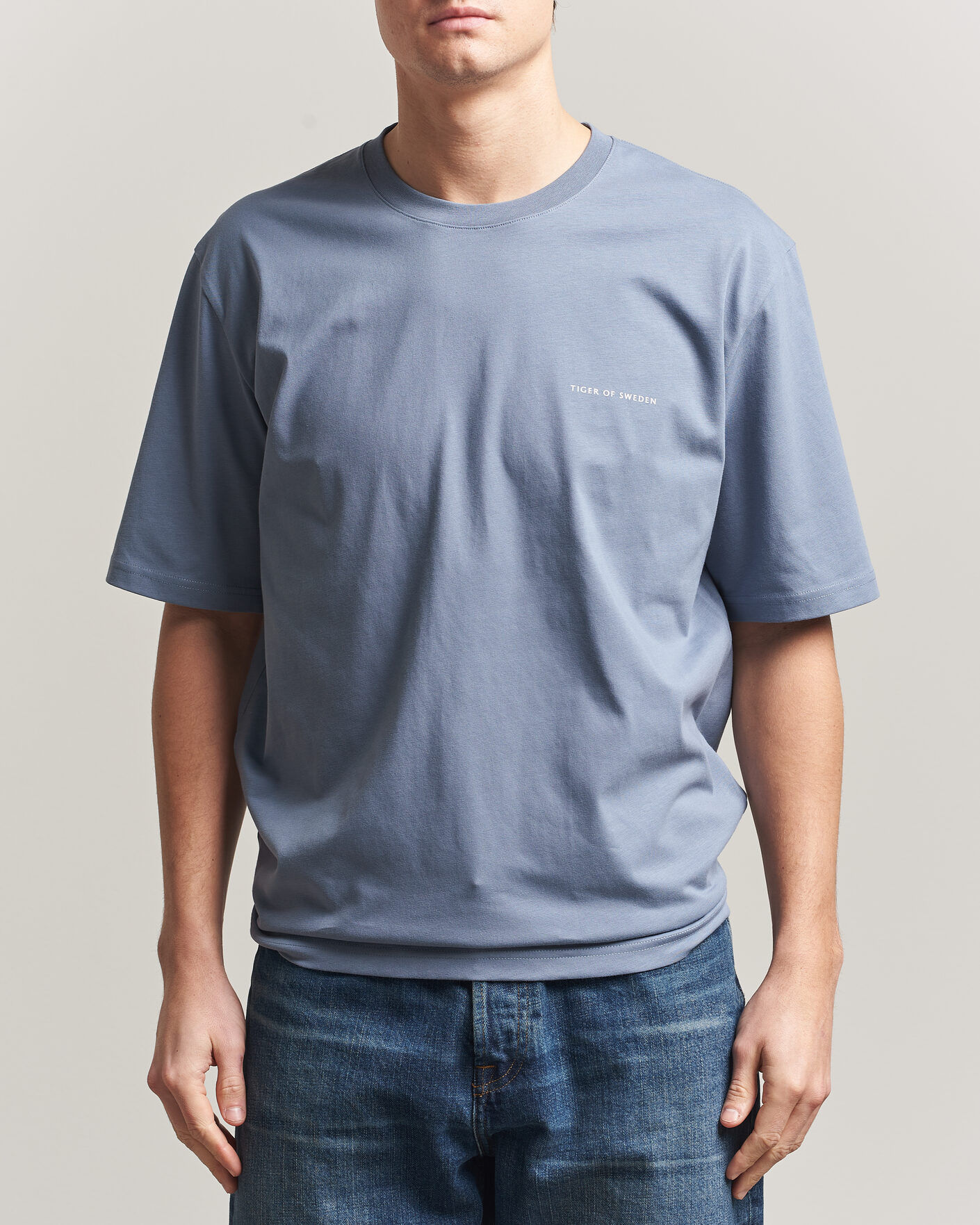 Herren | T-Shirts | Tiger of Sweden | Pro Logo Crew Neck T-Shirt Dull Blue
