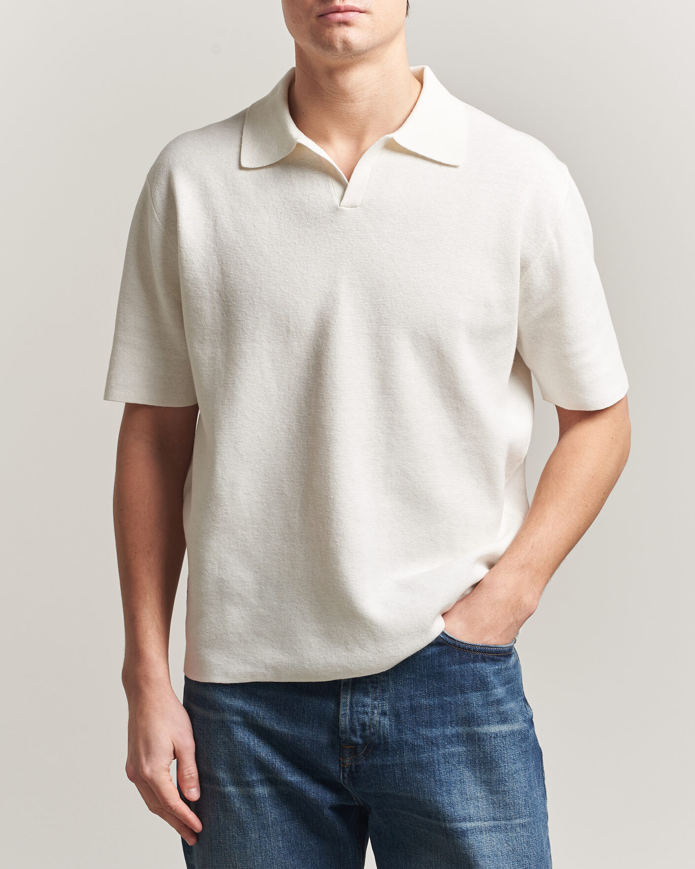 Herren | Poloshirts | Tiger of Sweden | Maelon Cotton/Linen Knitted Polo Pure White