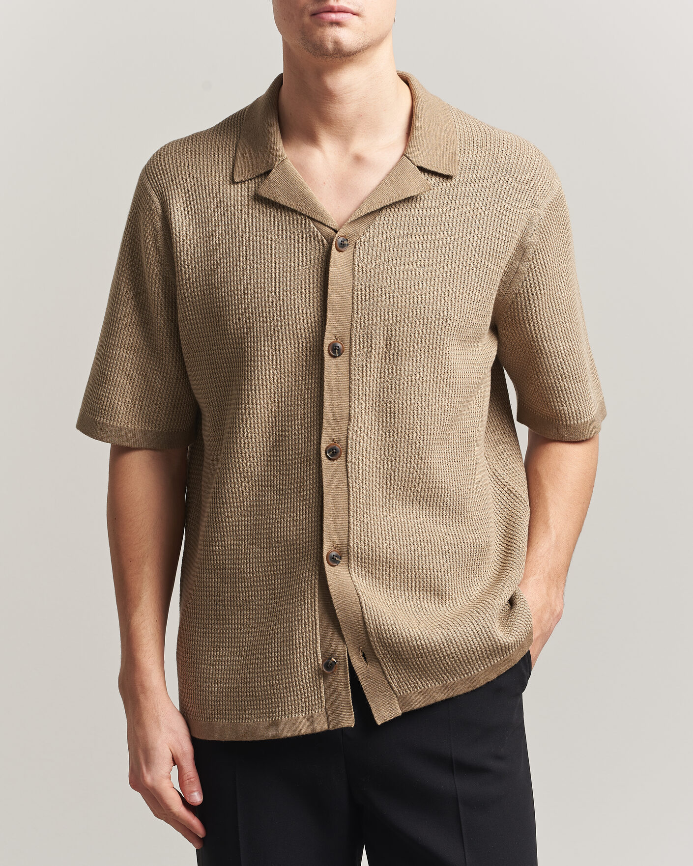 Herren | Hemden | Tiger of Sweden | River Knitted Short Sleeve Shirt Umber Brown