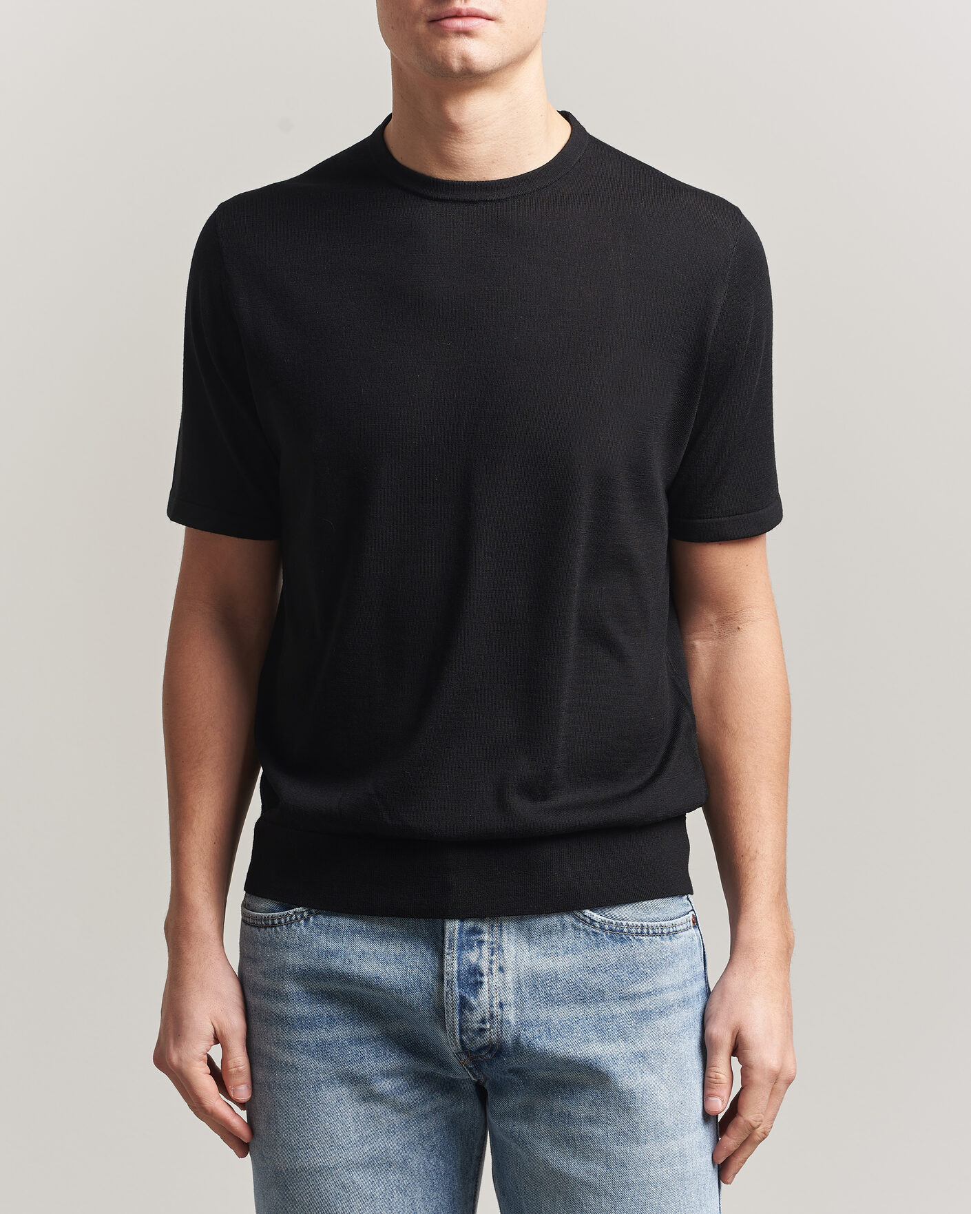Herren | T-Shirts | Tiger of Sweden | Connor Knitted Crew Neck T-Shirt Black
