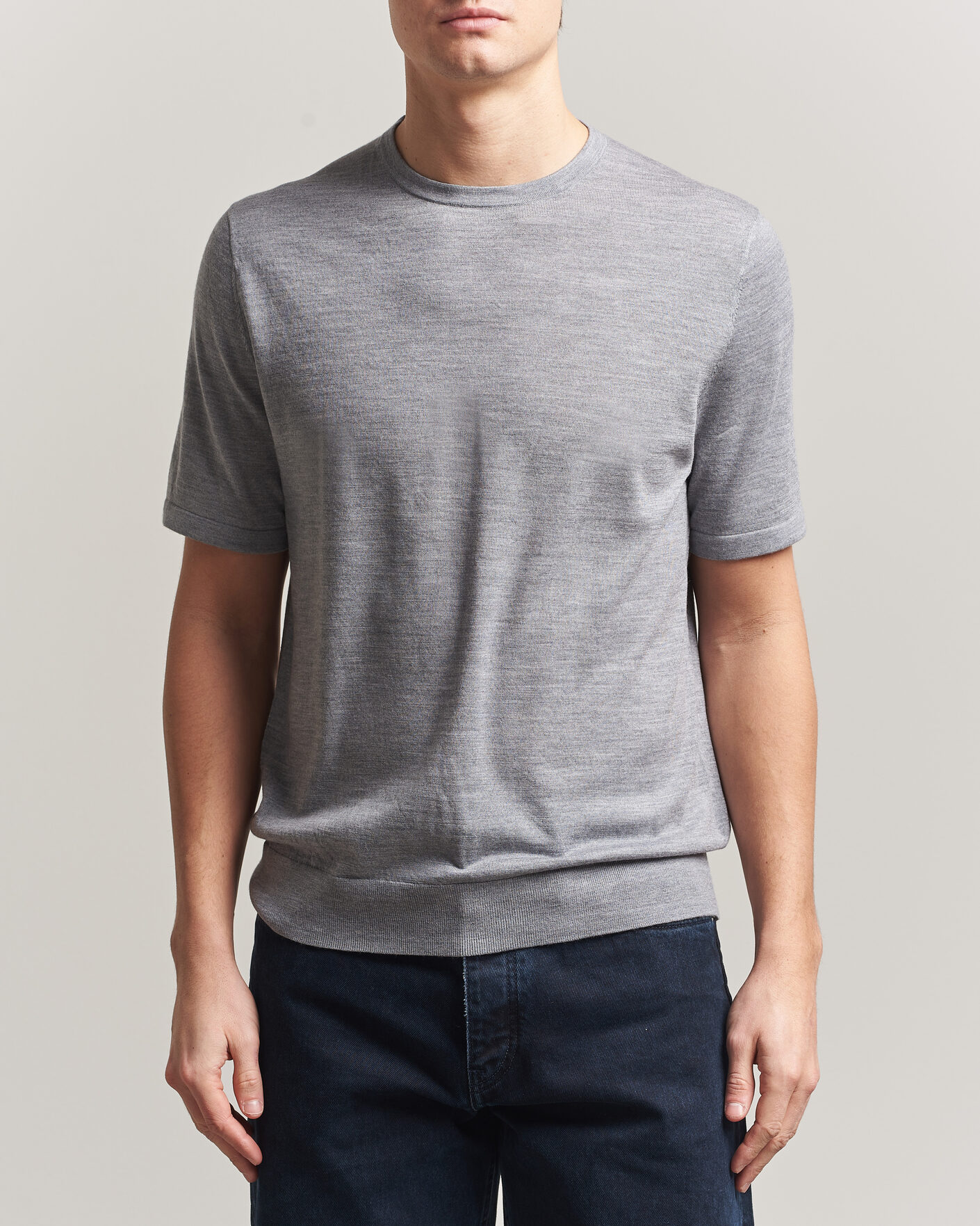 Herren | T-Shirts | Tiger of Sweden | Connor Knitted Crew Neck T-Shirt Grey Melange