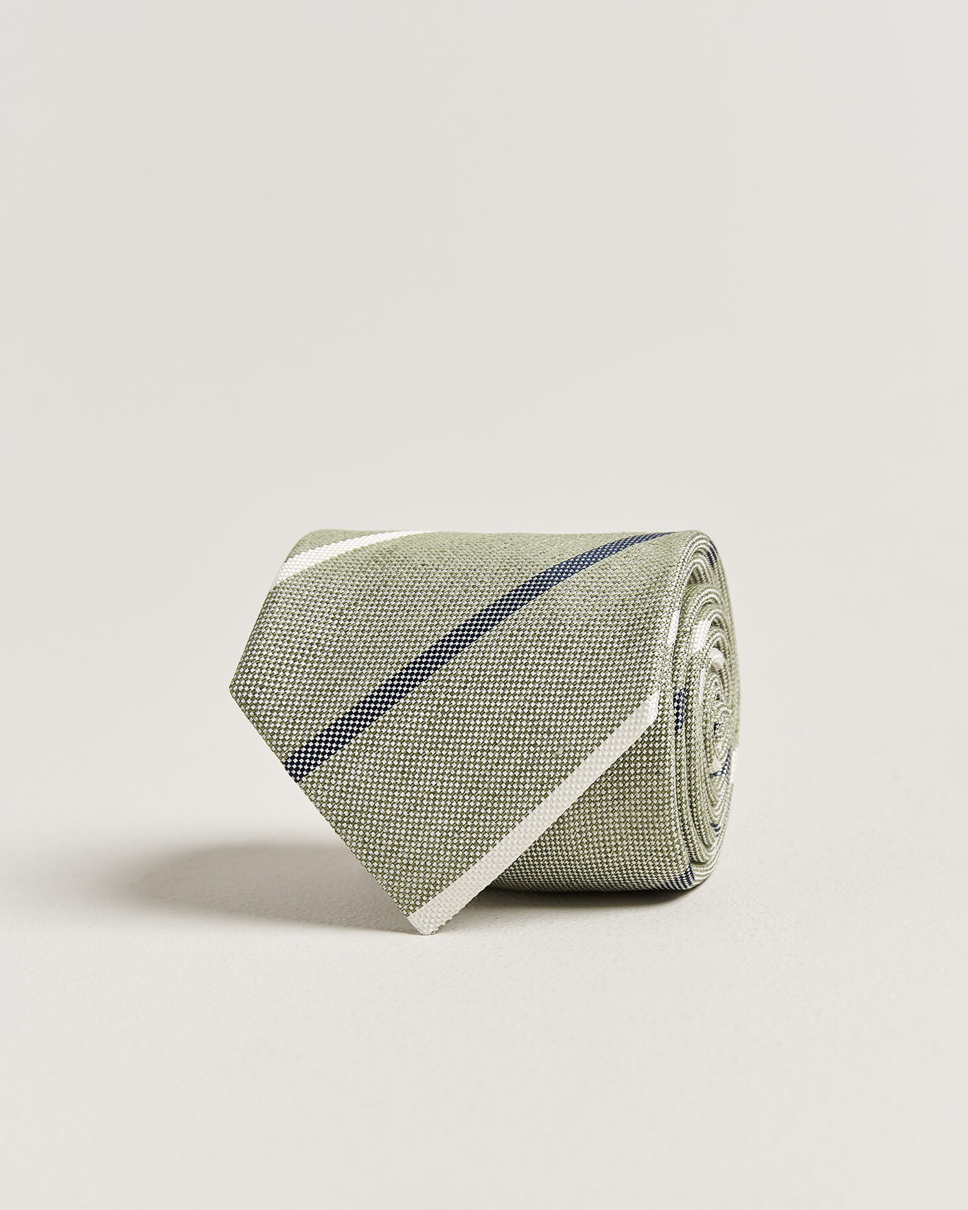 Herren | Krawatten | Amanda Christensen | Silk/Linen 8cm Striped Tie Green