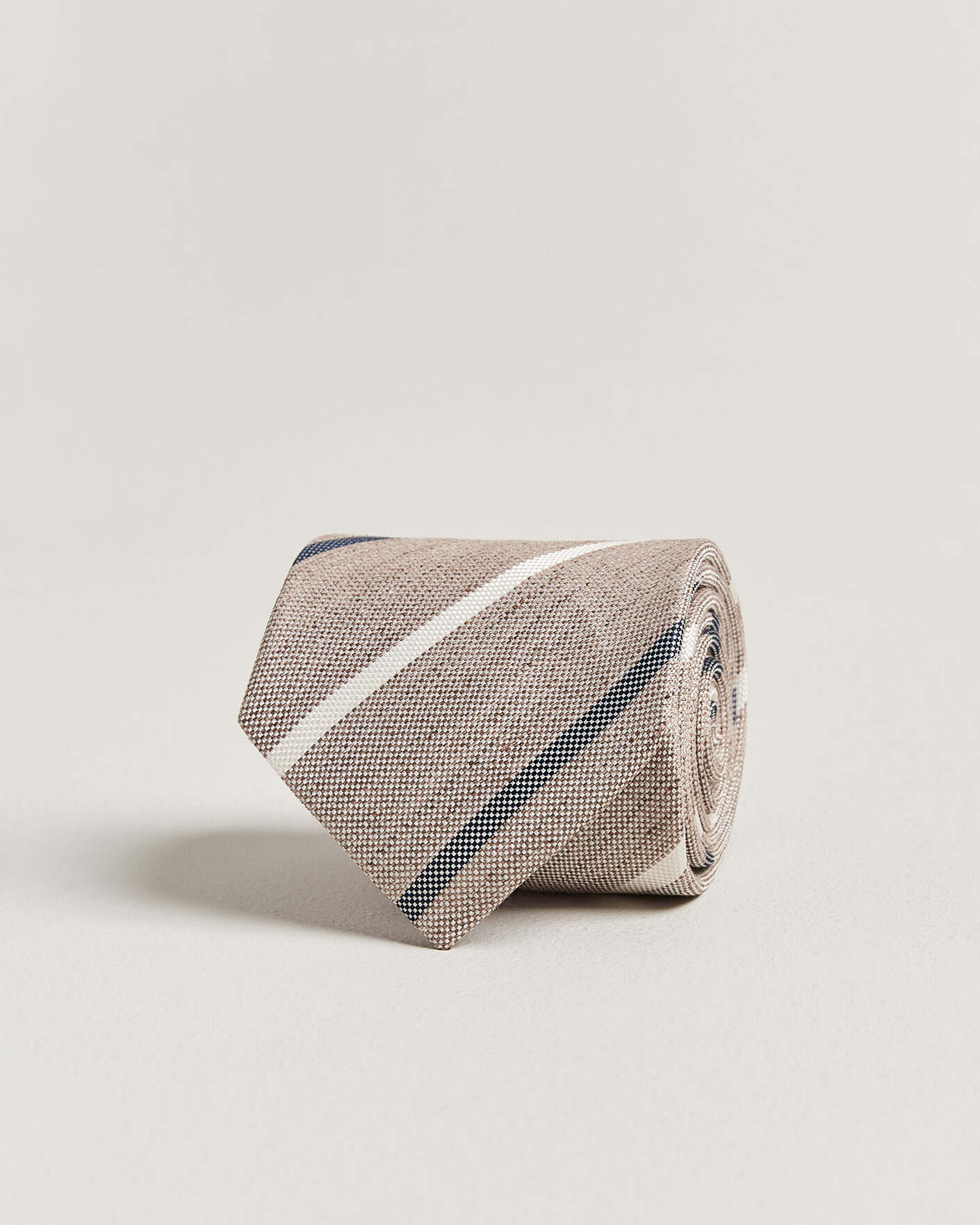 Herren | Krawatten | Amanda Christensen | Silk/Linen 8cm Striped Tie Brown