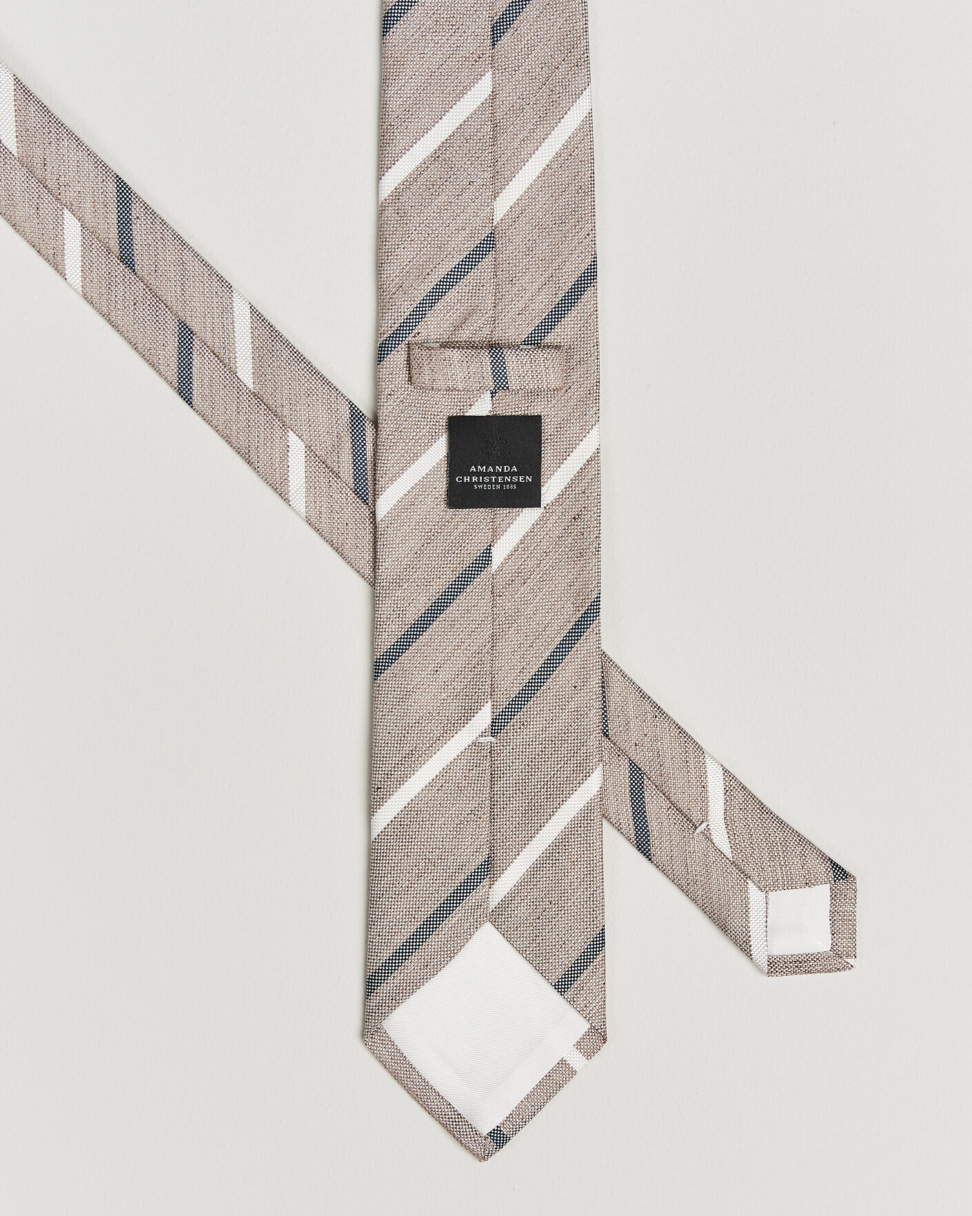 Herren | Krawatten | Amanda Christensen | Silk/Linen 8cm Striped Tie Brown