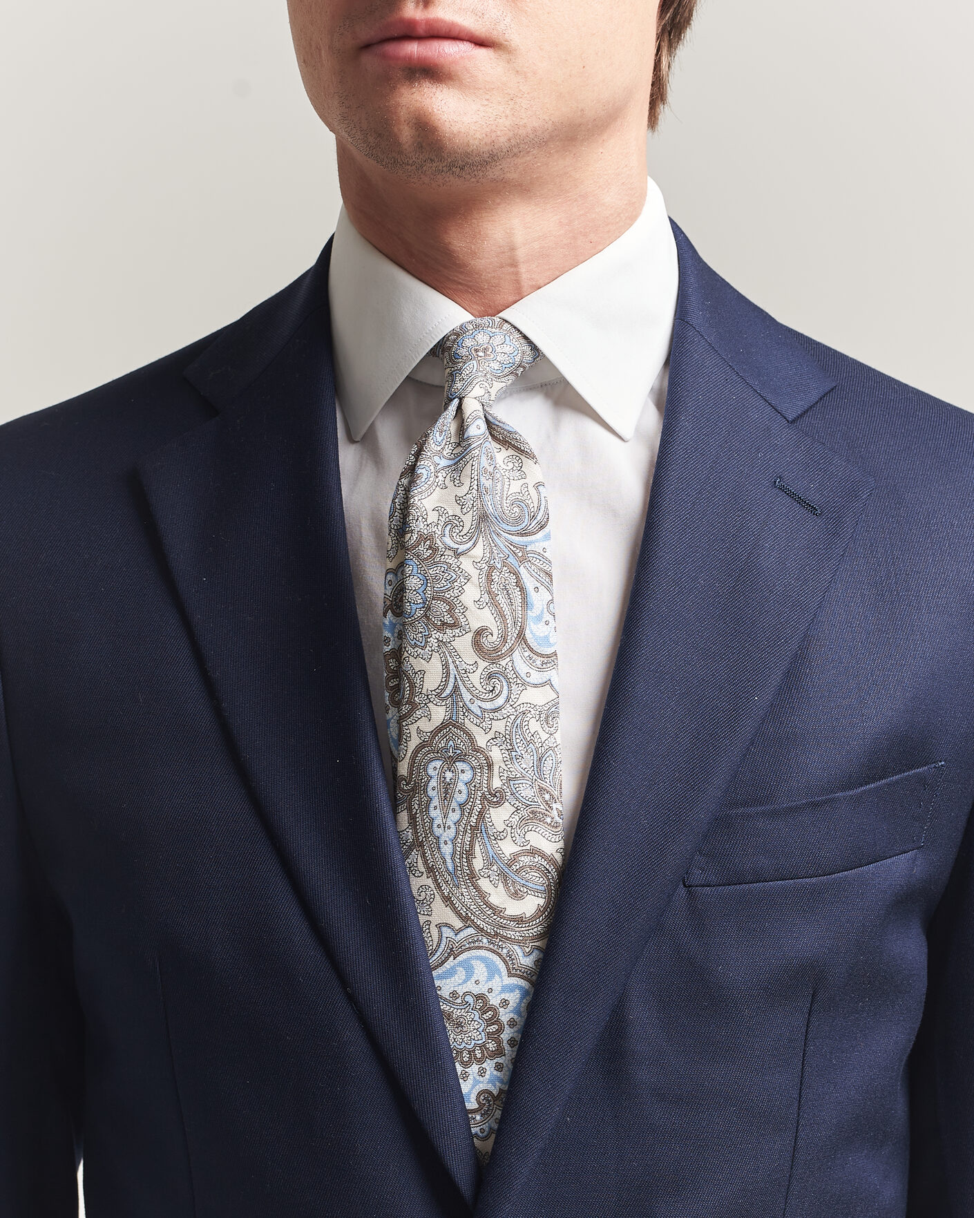 Herren | Krawatten | Amanda Christensen | Linen 8cm Paisley Tie Cream