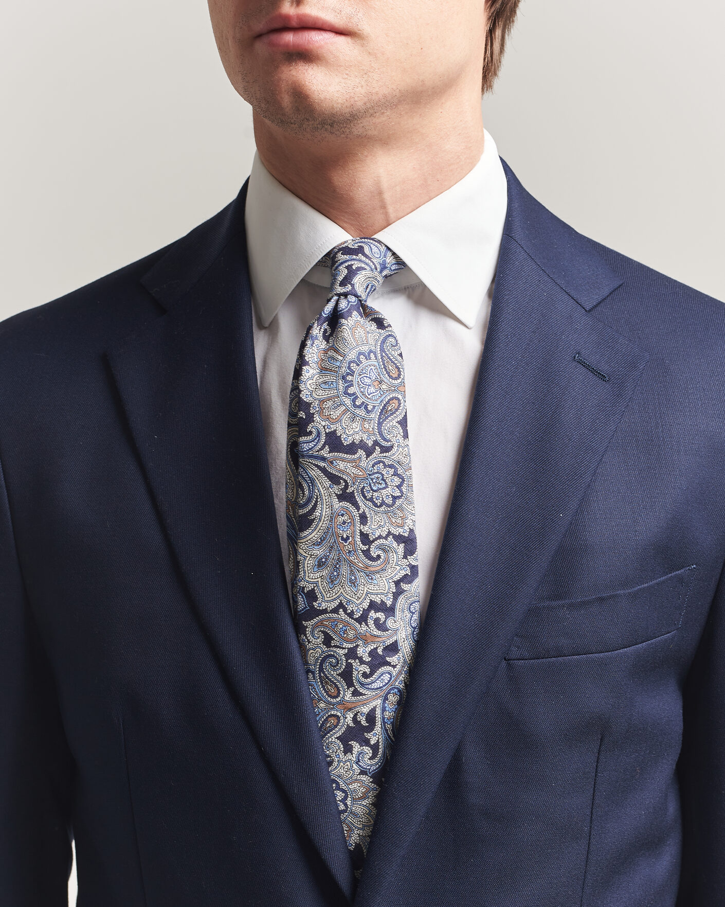Herren | Krawatten | Amanda Christensen | Linen 8cm Paisley Tie Navy