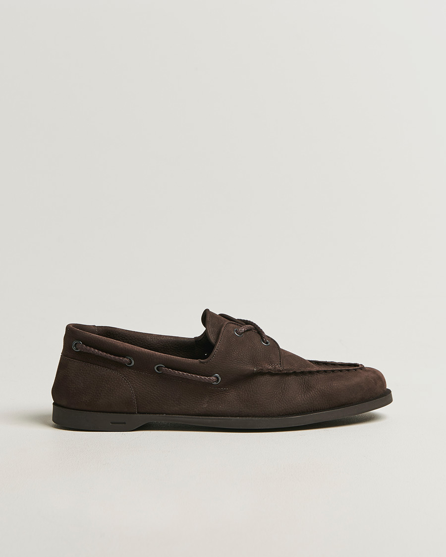 Herren | Segelschuhe | John Lobb | Foil Boat Shoes Dark Brown Nubuck