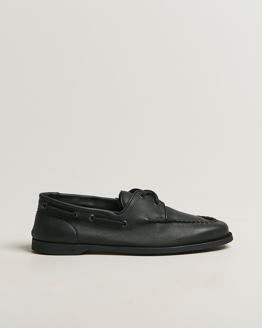 Herren | Segelschuhe | John Lobb | Foil Boat Shoes Black Grain