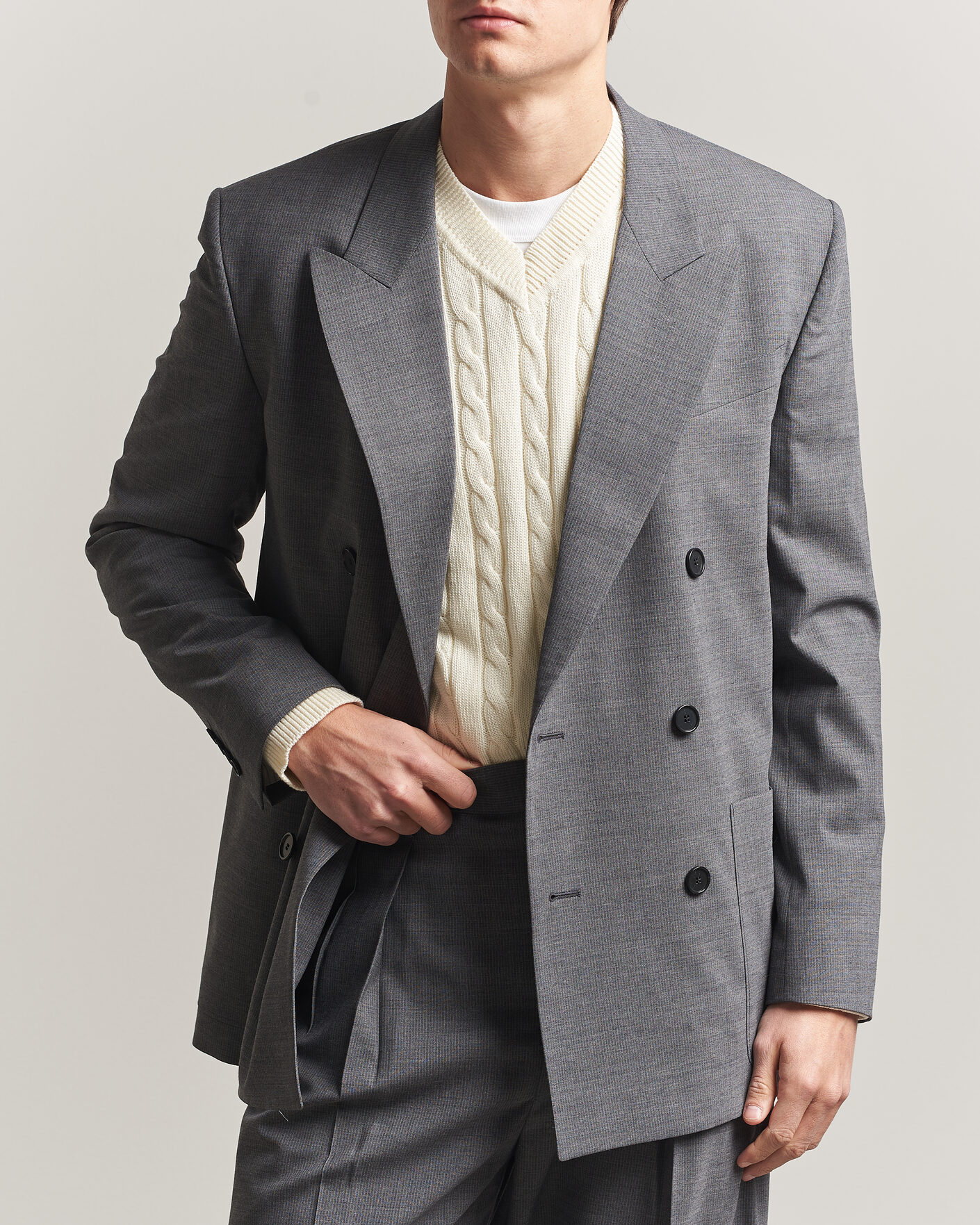 Herren | Sakkos | Filippa K | Michael Wool Pinstriped Double Breasted Blazer Mid Grey