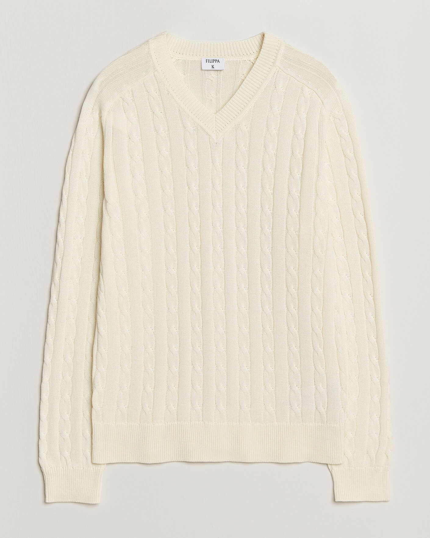 Herren | Pullover | Filippa K | Cotton Cable V-Neck Sweater Calico White