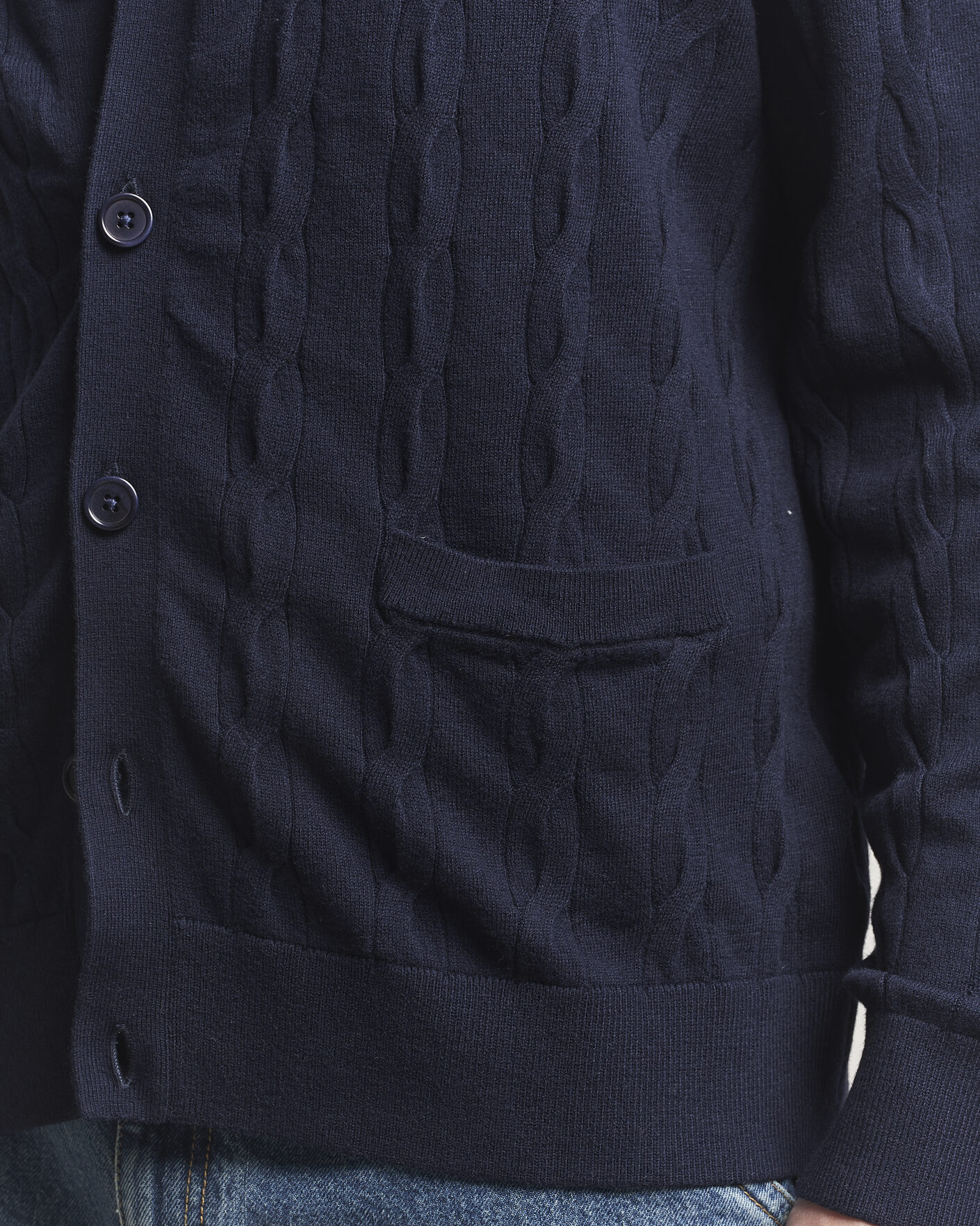 Herren | Pullover | Filippa K | Cotton/Merino Cable Cardigan Navy