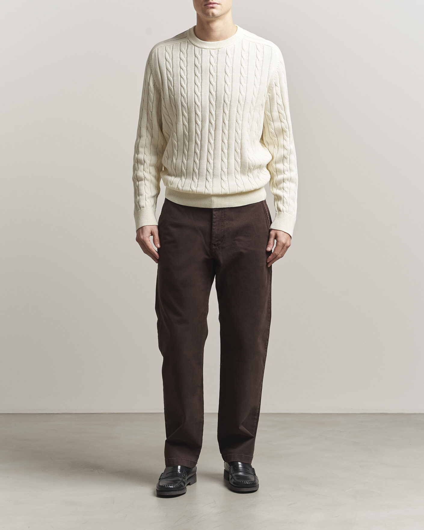 Herren | Pullover | Filippa K | Cotton Cable Crew Neck Sweater Calico White