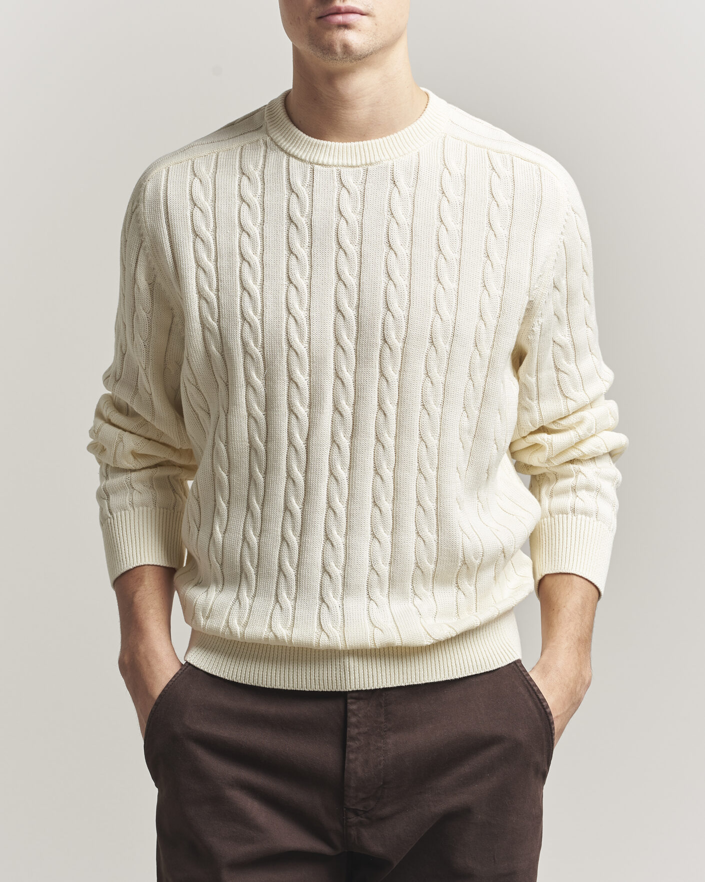 Herren | Pullover | Filippa K | Cotton Cable Crew Neck Sweater Calico White