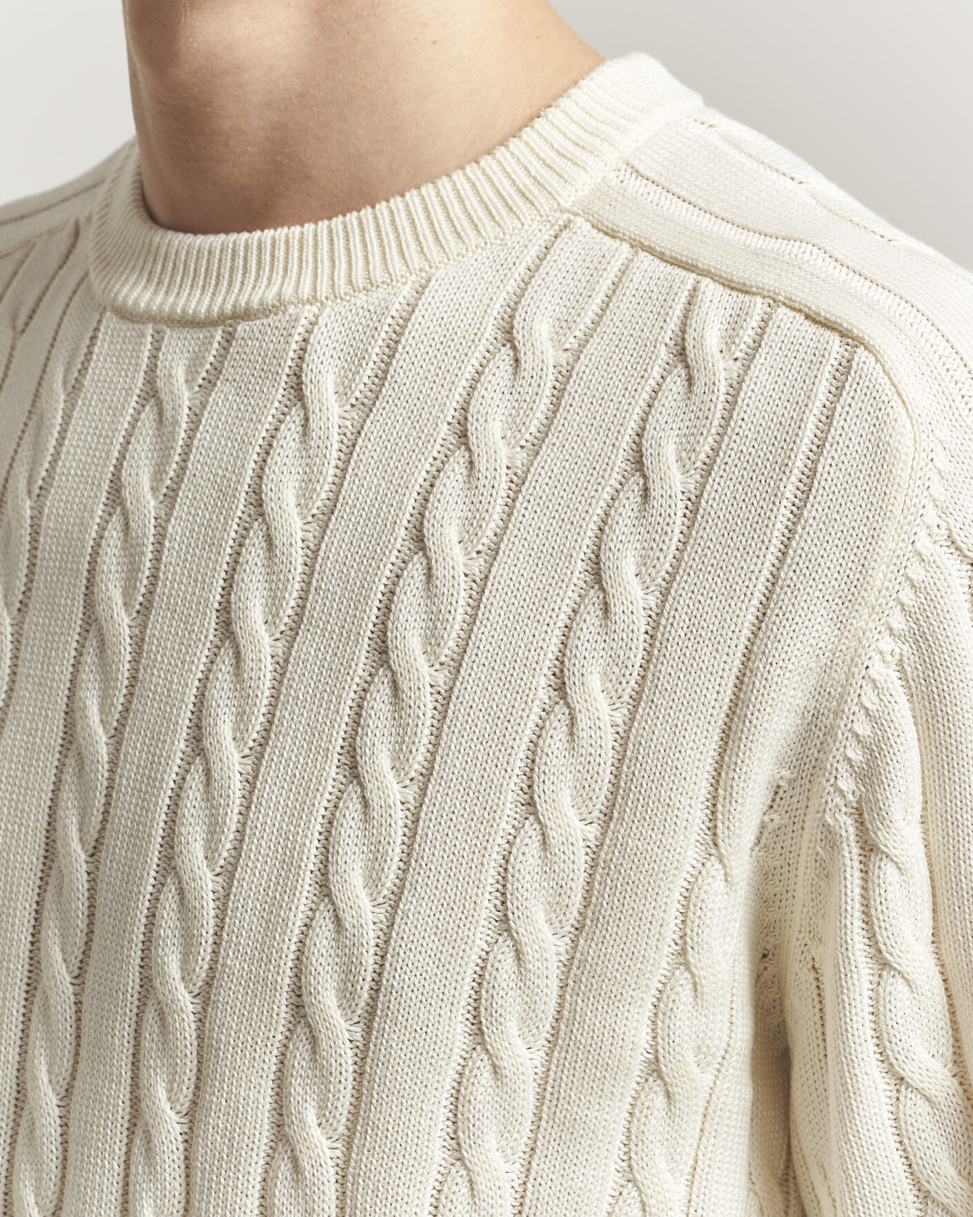 Herren | Pullover | Filippa K | Cotton Cable Crew Neck Sweater Calico White