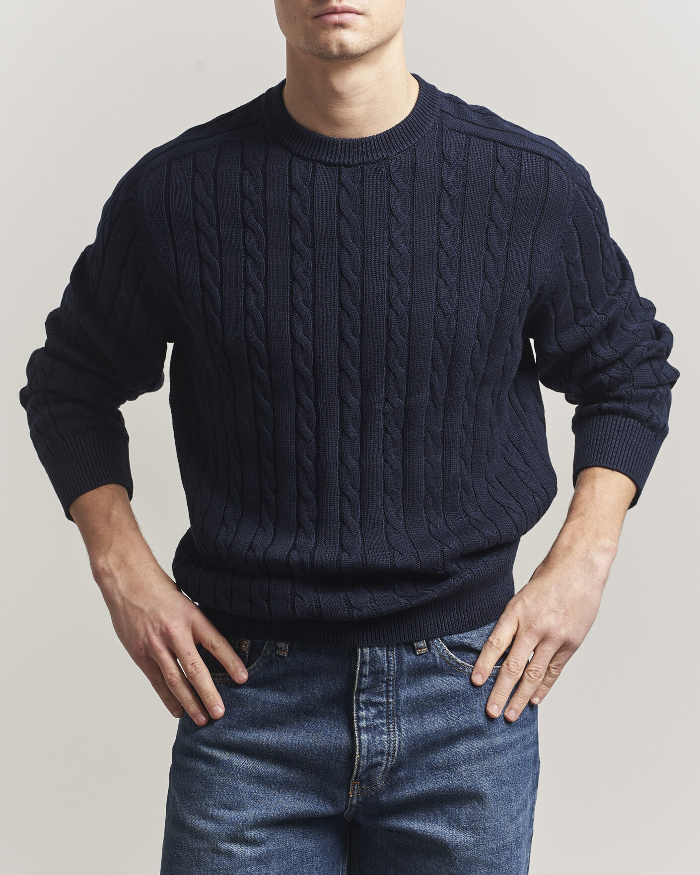 Herren | Pullover | Filippa K | Cotton Cable Crew Neck Sweater Navy