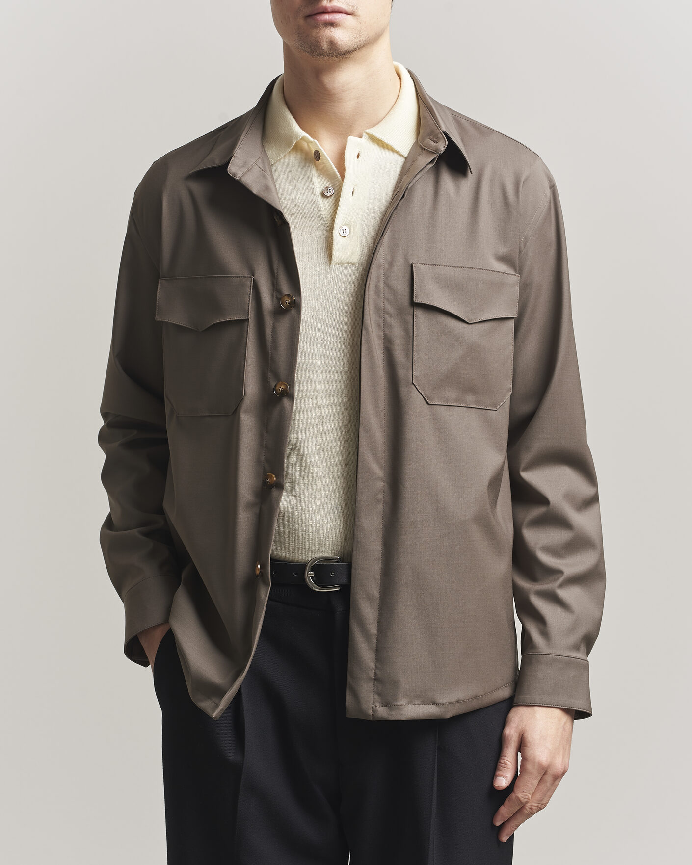 Herren | Hemden | Canali | Travel Wool Overshirt Brown