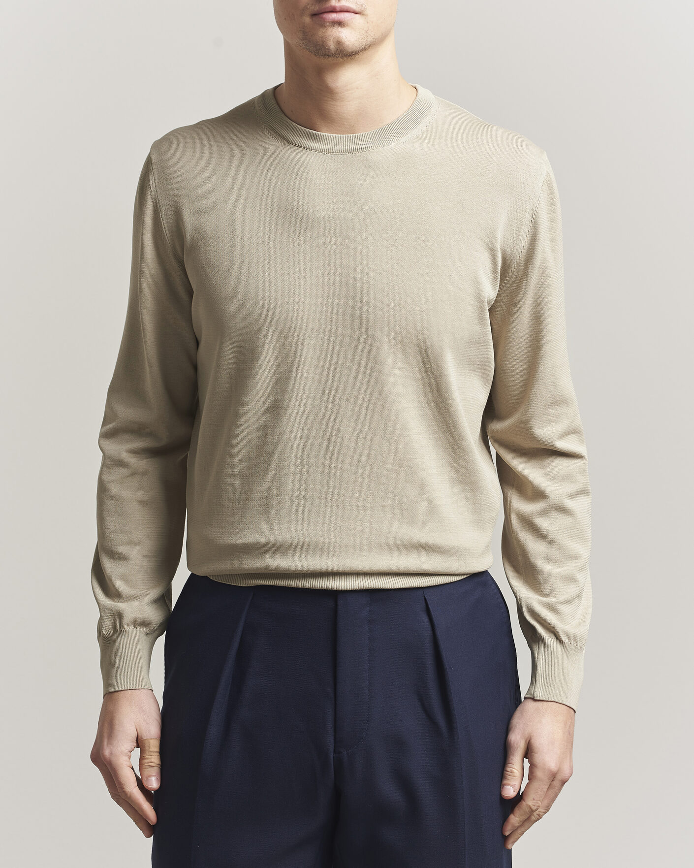Herren | Pullover | Canali | Cotton Crew Neck Pullover Beige