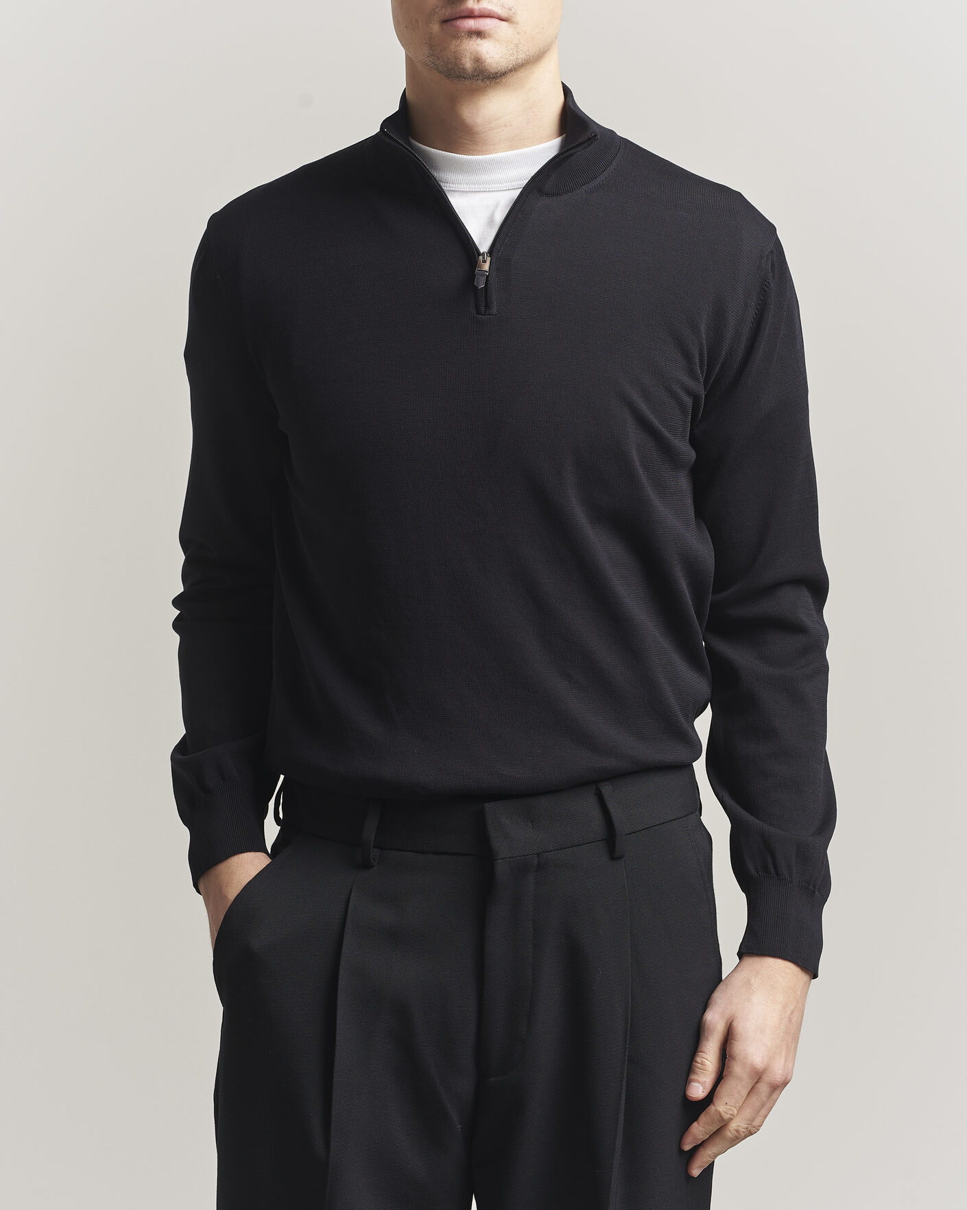 Herren | Pullover | Canali | Cotton Half Zip Black